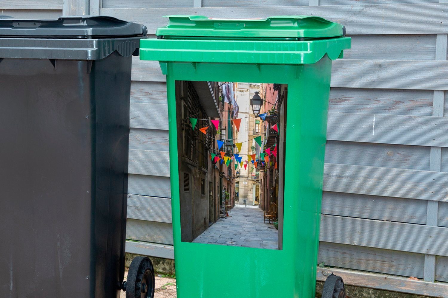 (1 - Mülltonne, Container, - St), Mülleimer-aufkleber, Sticker, Abfalbehälter Farbe MuchoWow Wandsticker Flaggen Barcelona
