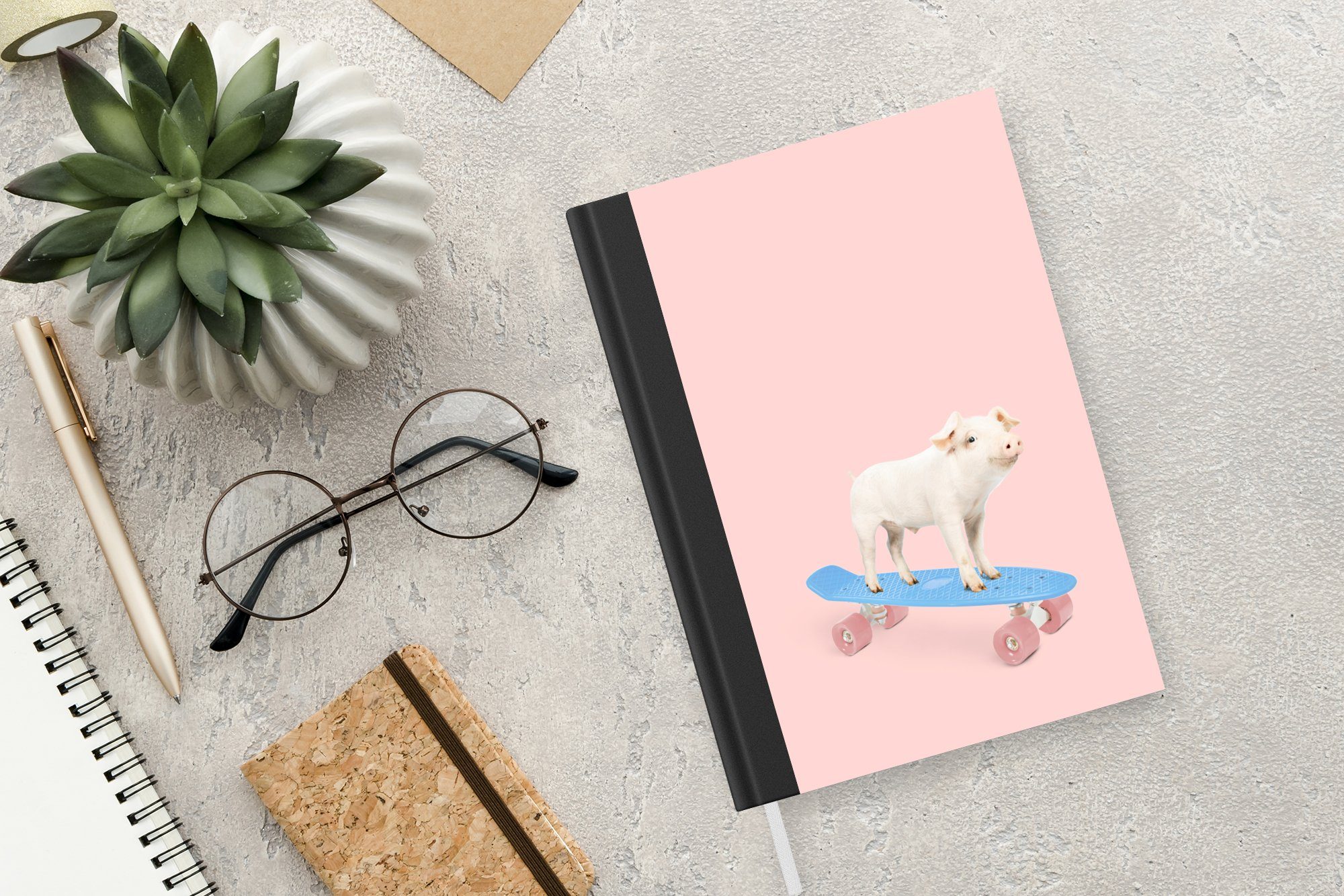 Rosa Blau Tagebuch, MuchoWow Journal, Notizheft, - Seiten, A5, Tiere, Notizbuch 98 Schwein - - Haushaltsbuch Skateboard Merkzettel, -