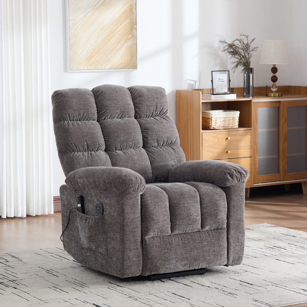 BBWL Massagesessel 85×99×103cm mit Rückenlehne, Fußstütze und Aufbewahrungstaschen, elektrischer Relaxsessel mit Aufstehhilfe, Massage- und Wärmefunktion