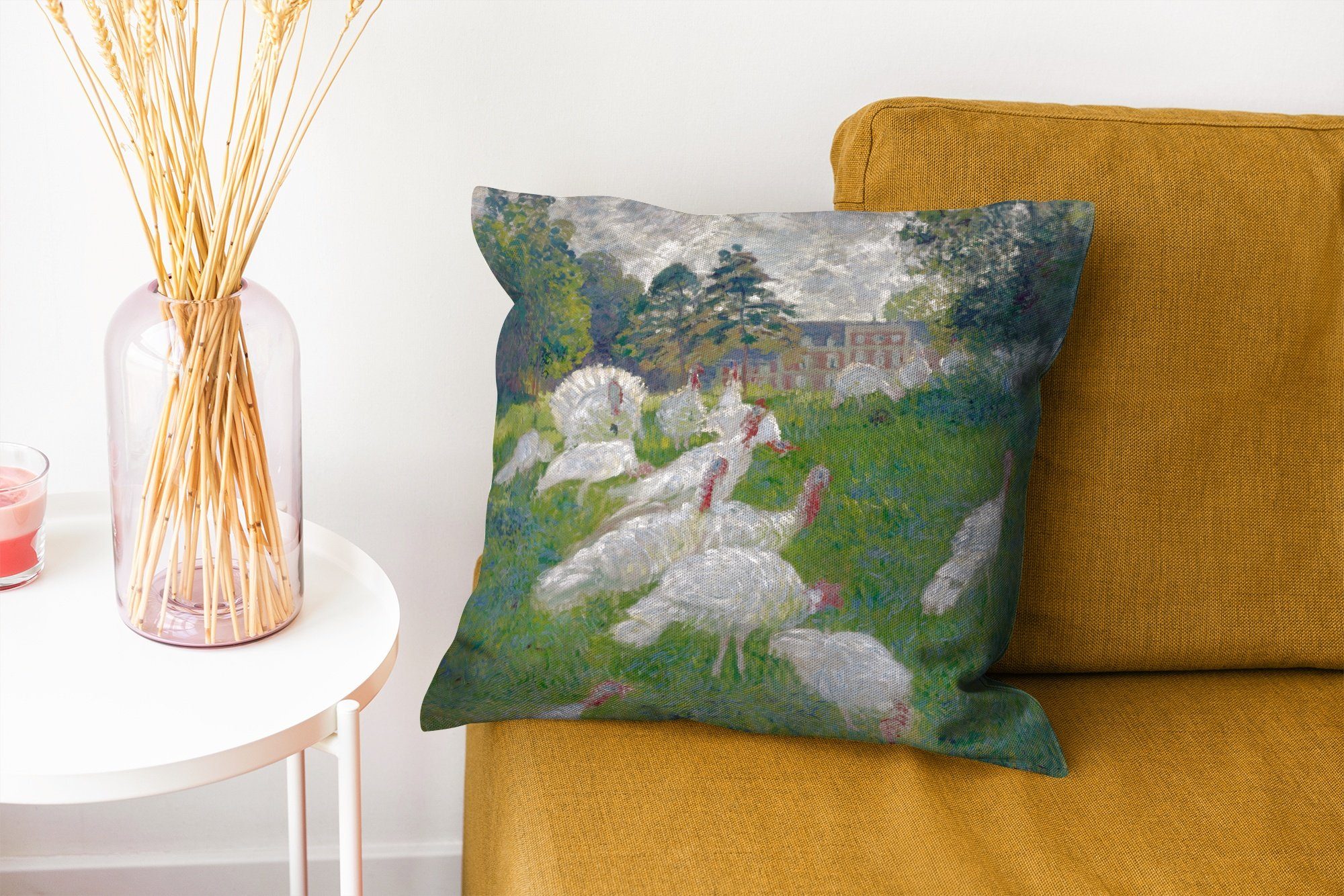 MuchoWow Dekokissen Zierkissen mit Schlafzimmer, Monet, - von Die Gemälde Truthähne Claude Sofakissen für Wohzimmer, Füllung Deko