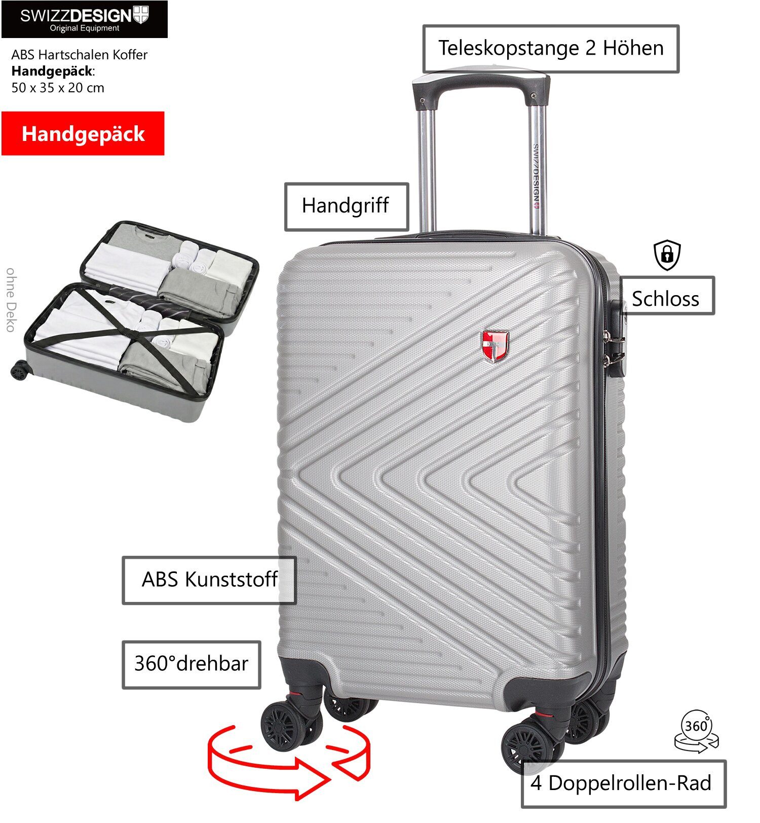 SWIZZDESIGN Handgepäckkoffer Koffer 50 cm 35 Liter Hartschalenkoffer Trolle günstig online kaufen
