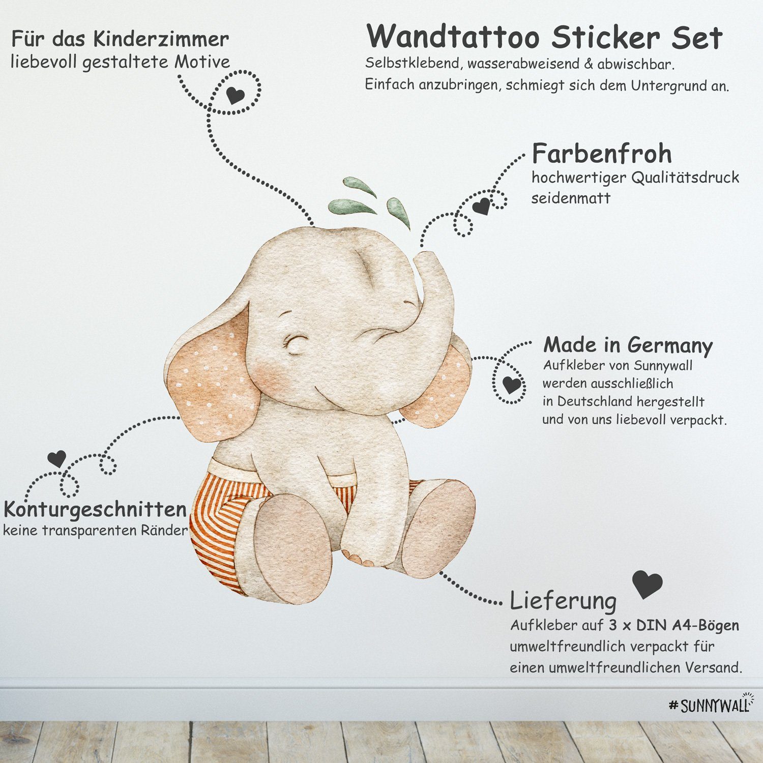 Sunnywall Wandtattoo Ballon Baby Elefant Wandsticker günstig online kaufen