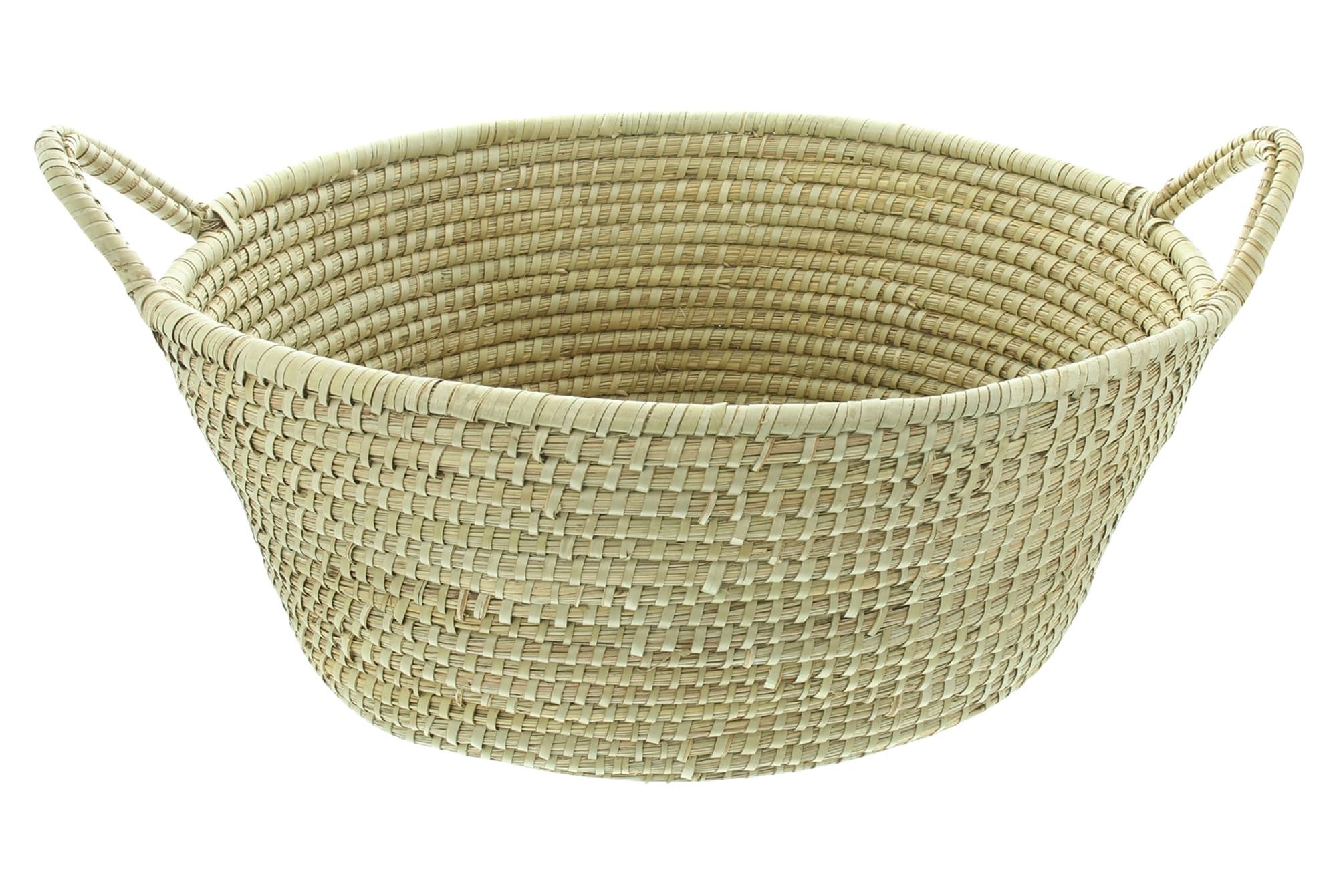 Dekoleidenschaft Flechtkorb "Kaisa" Aufbewahrungskorb aus Gras, 55x44 cm groß, oval, Wäschekorb, Kaminholzkorb für Wohnzimmer, Wäschesammler für Bad & Schlafzimmer