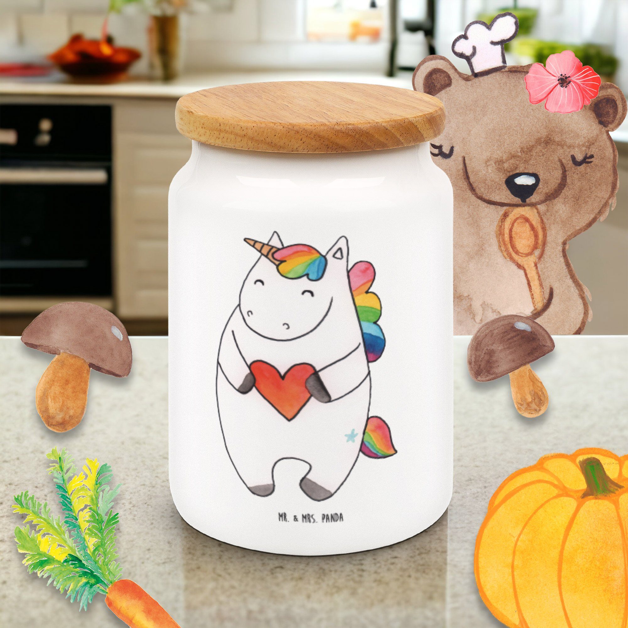 Mr. & Einhörner, Mrs. Keramikdose, Geschenk, Herz lustig, - Vorratsdose Panda Keramik, Einhorn bunt, (1-tlg) Weiß 