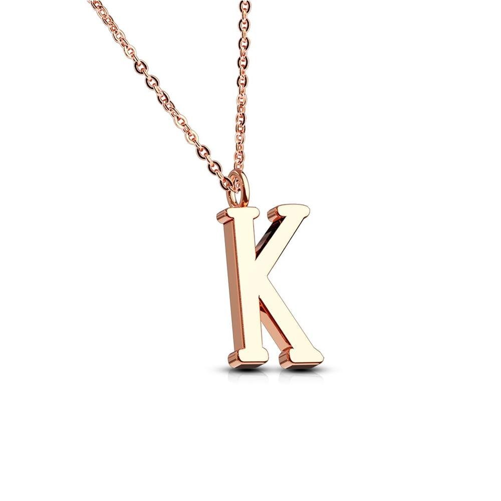 BUNGSA Ketten-Set Kette Buchstaben Anhänger Rosegold aus Edelstahl Damen (1-tlg), Halskette Necklace K | klar