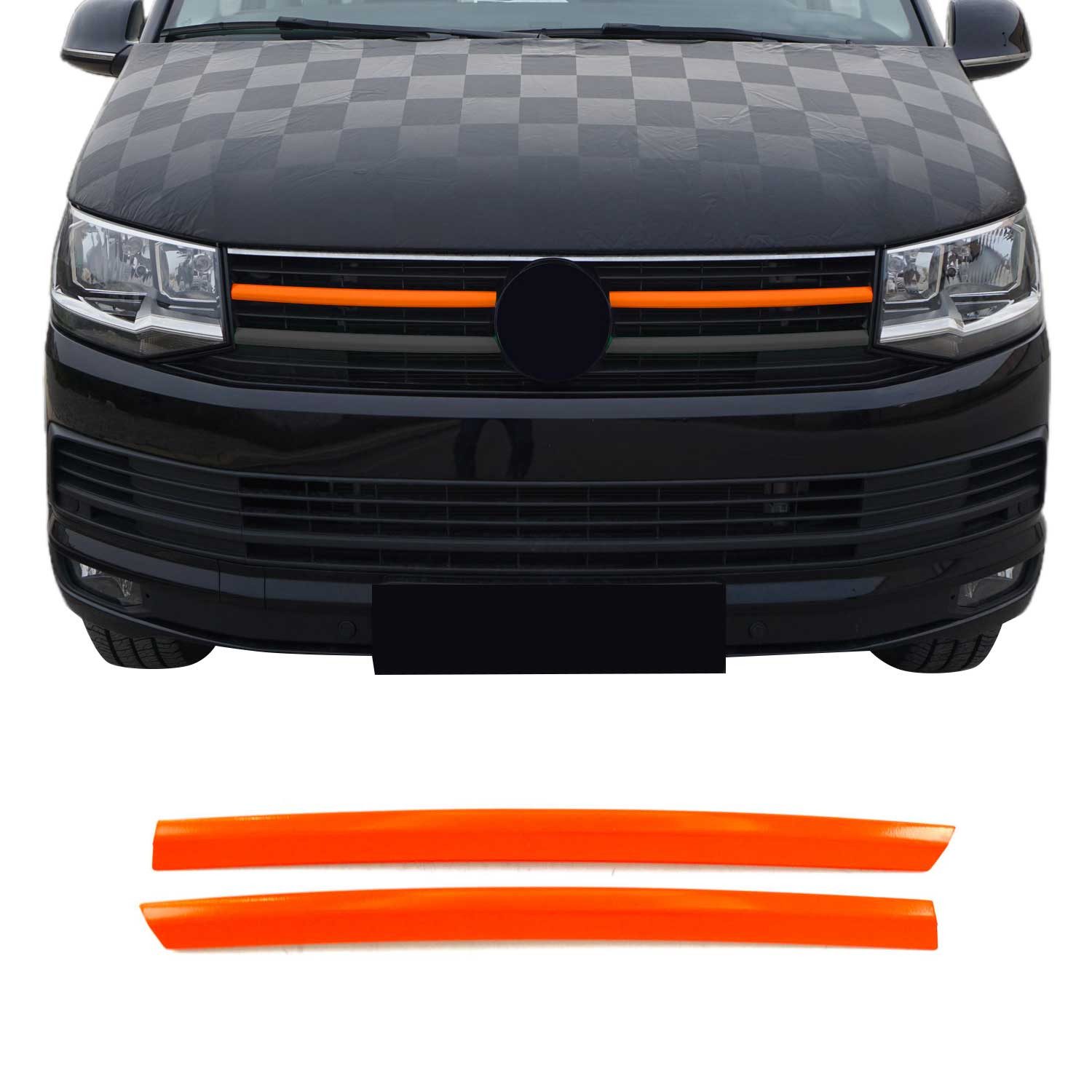 OMAC Zierleisten-Aufkleber Kühlergrill Grillleisten für VW T6 2015-2019 Highline Edelstahl Orange, (2tlg), Langlebig,Einfache Reinigung,Einfache Installation,Rostbeständig