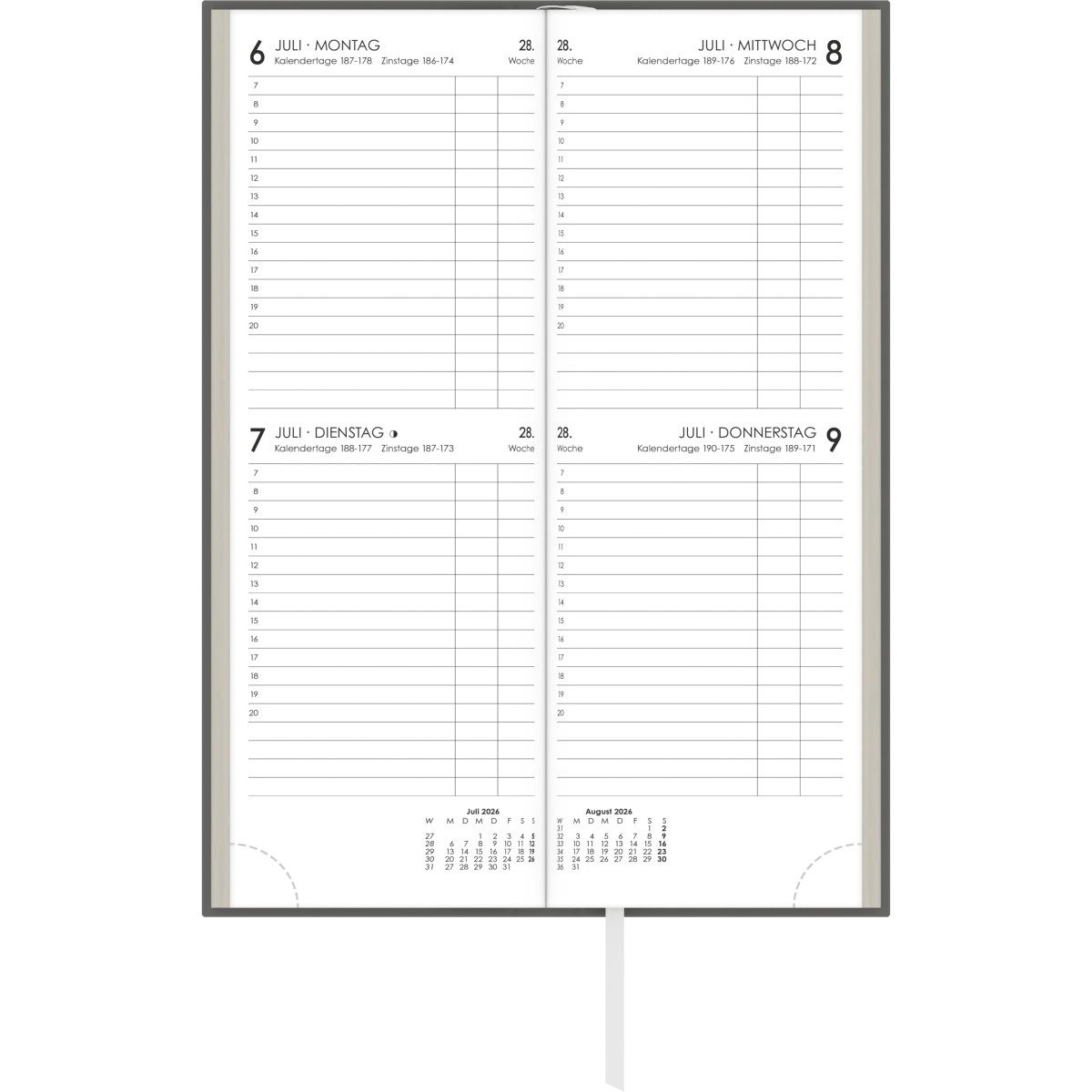 ZETTLER Buchkalender Tagevormerkbuch 801 10,4x29,6cm 2 Tage/1 Seite anthrazit 2026
