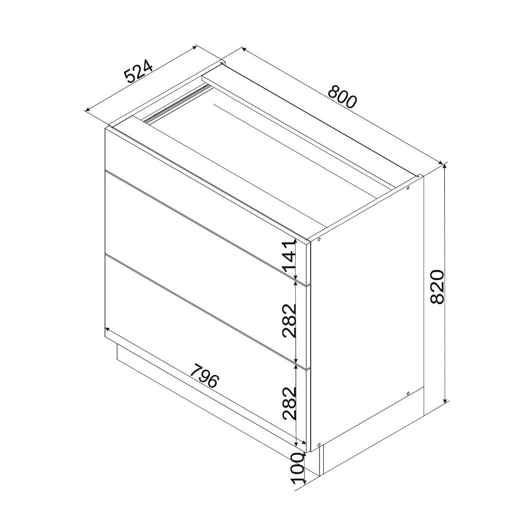 ROYAL24_MARKT Unterschrank D80S3 - Dnoria - 3 Schubladen für effiziente Organisation (Küchen Unterschrank, 1-St., Premium - Dnoria) Beste Güte - Innovativ - Modern