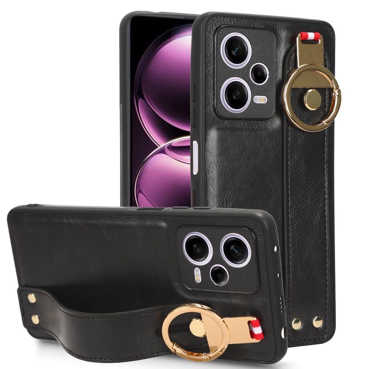 Wigento Smartphone-Hülle Für Xiaomi Redmi Note 12 Pro 5G Handy Hülle mit Armband / Ringhalter