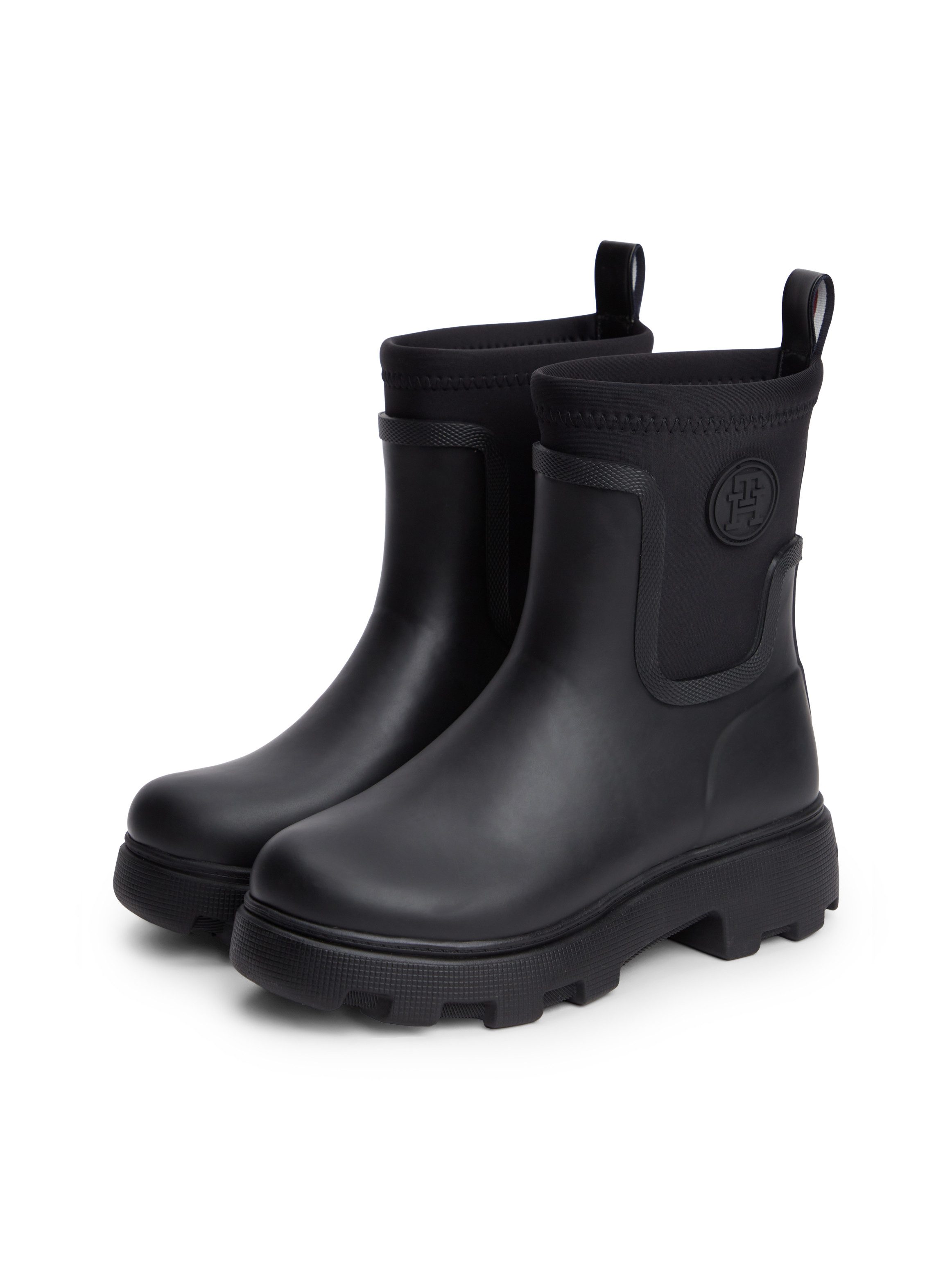 Tommy Hilfiger TH STAMP WARM ANKLE RAIN BOOT Gummistiefelette Blockabsatz, Regenboots mit TH-Logoemblem