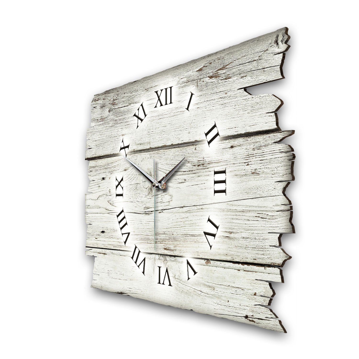 Kreative außergewöhnlich, „Holz-Design Ticken; Holz flüsterleises modern) Uhrwerk; weiß“ Feder Design-Wanduhr Funkwanduhr aus (ohne