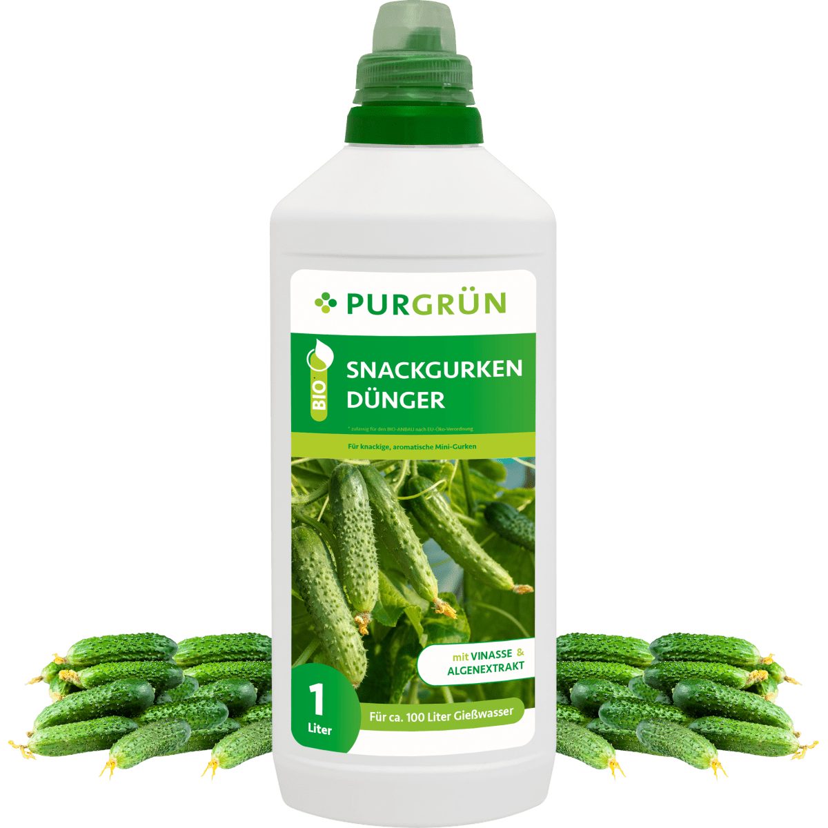 Gemüsedünger Purgrün Bio Snackgurken Dünger, NPK 4+1+7, Algenextrakt, 1 Liter