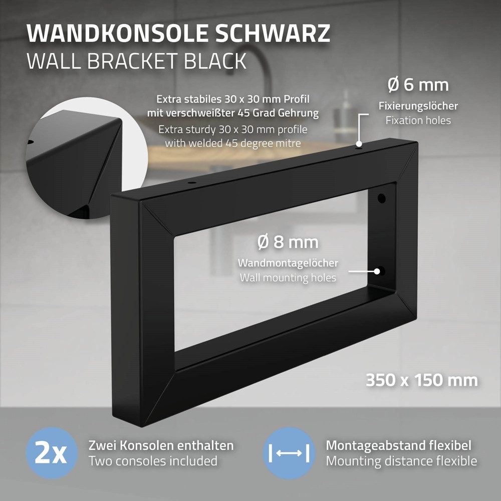 ML-DESIGN Wandregalhalter 2er Set Wandhalterung Unterbau für Waschtischplatte, aus Stahl, 2-tlg., Waschtischhalterung Schwarz, Regalträger Regalhalter Wandkonso – Bild 3 von 5