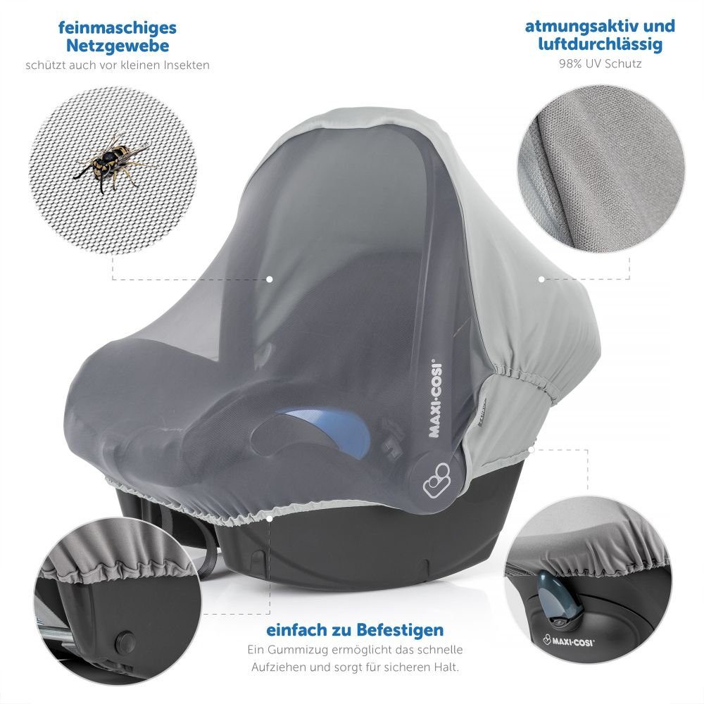Zamboo Babyschale 3in1 Verdeck Grau, - Maxi Sonnenschutz Schlummerverdeck Insektenschutz, für Babyschale Cosi, &