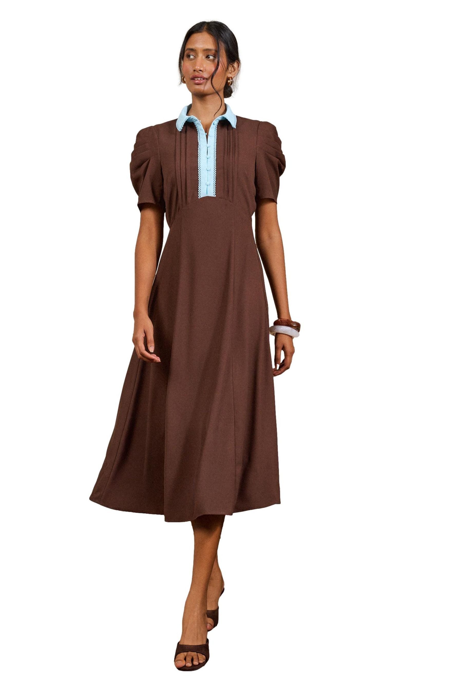 Love & Roses Midikleid Love & Roses Midikleid mit Kontrastkragen (1-tlg)