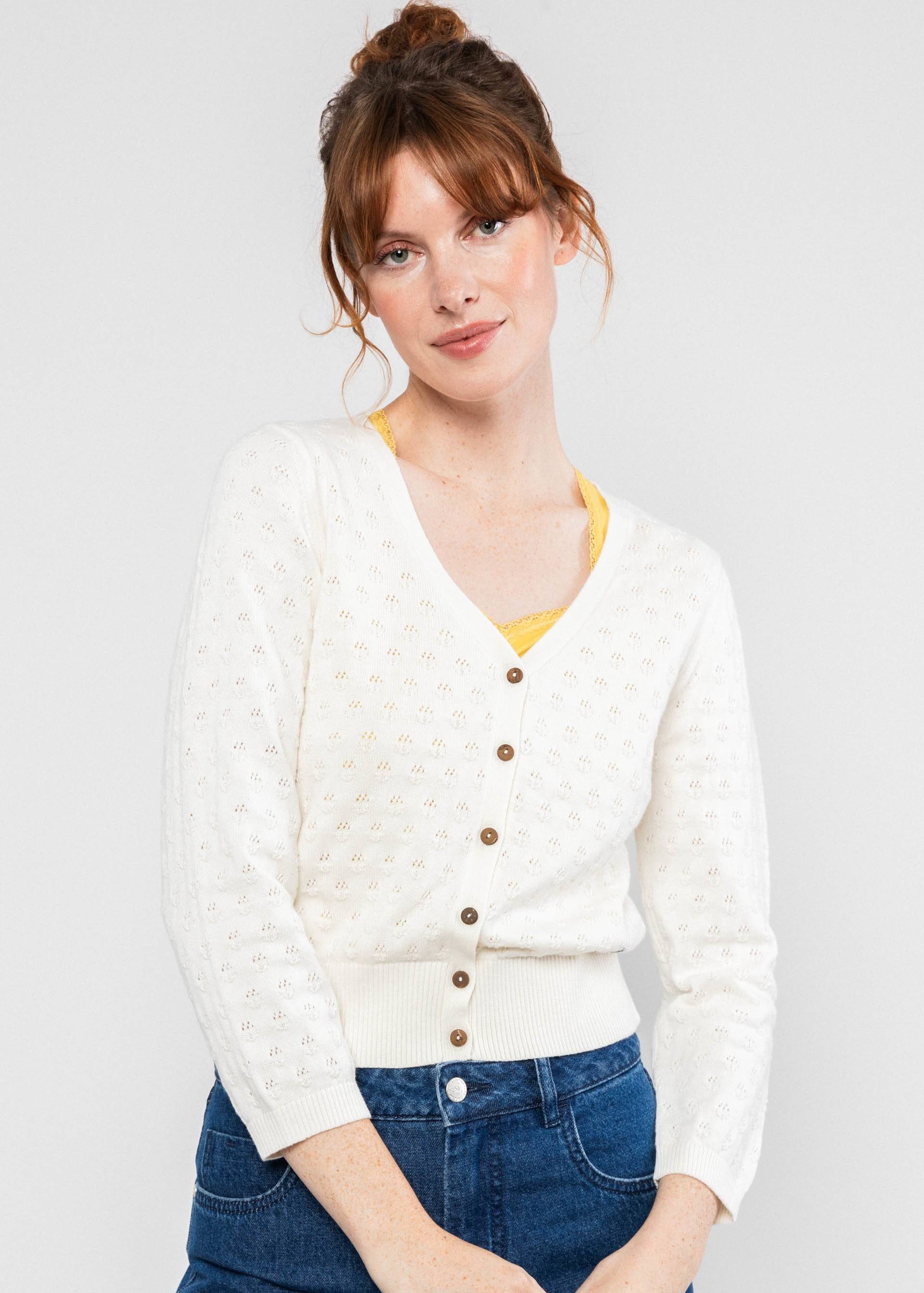 Blutsgeschwister Strickjacke - Strickjacke Damen - Ajour Lochmuster - V-Ausschnitt Cardigan - Swe