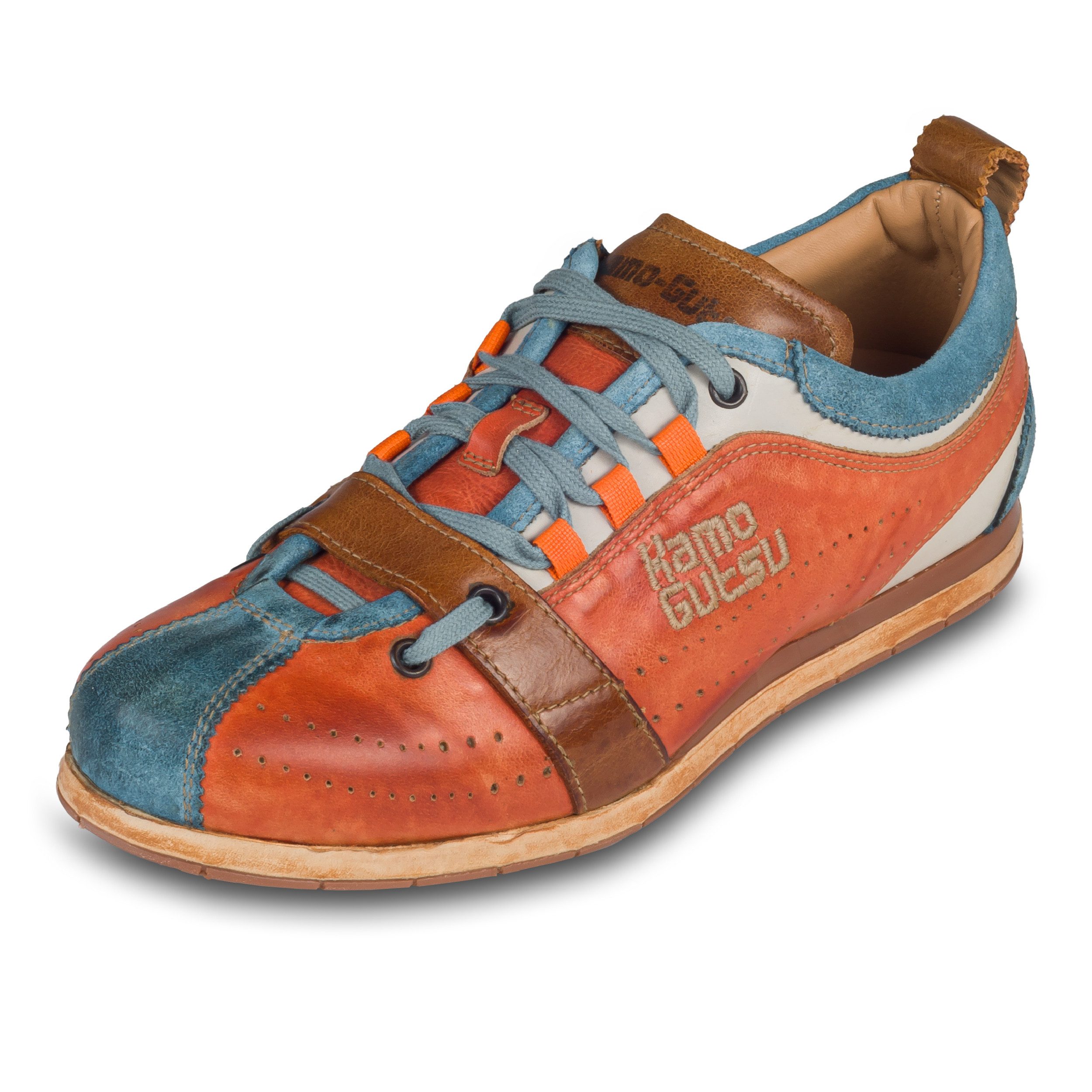 Kamo-Gutsu Herren Sneaker Leder orange/blau (TIFO-017 ice arancio) Sneaker Handgefertigt in Italien