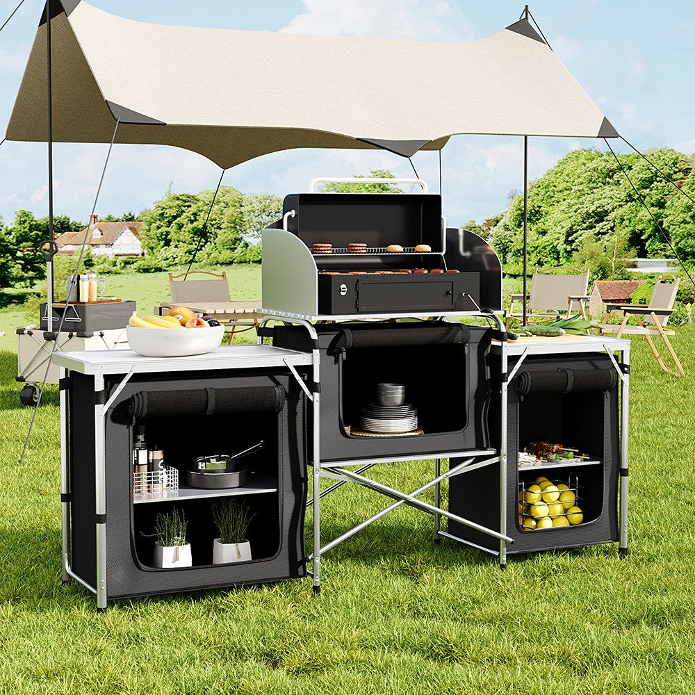 Campingtisch 175CM breite klappbare Campingküche mit Windschutz
