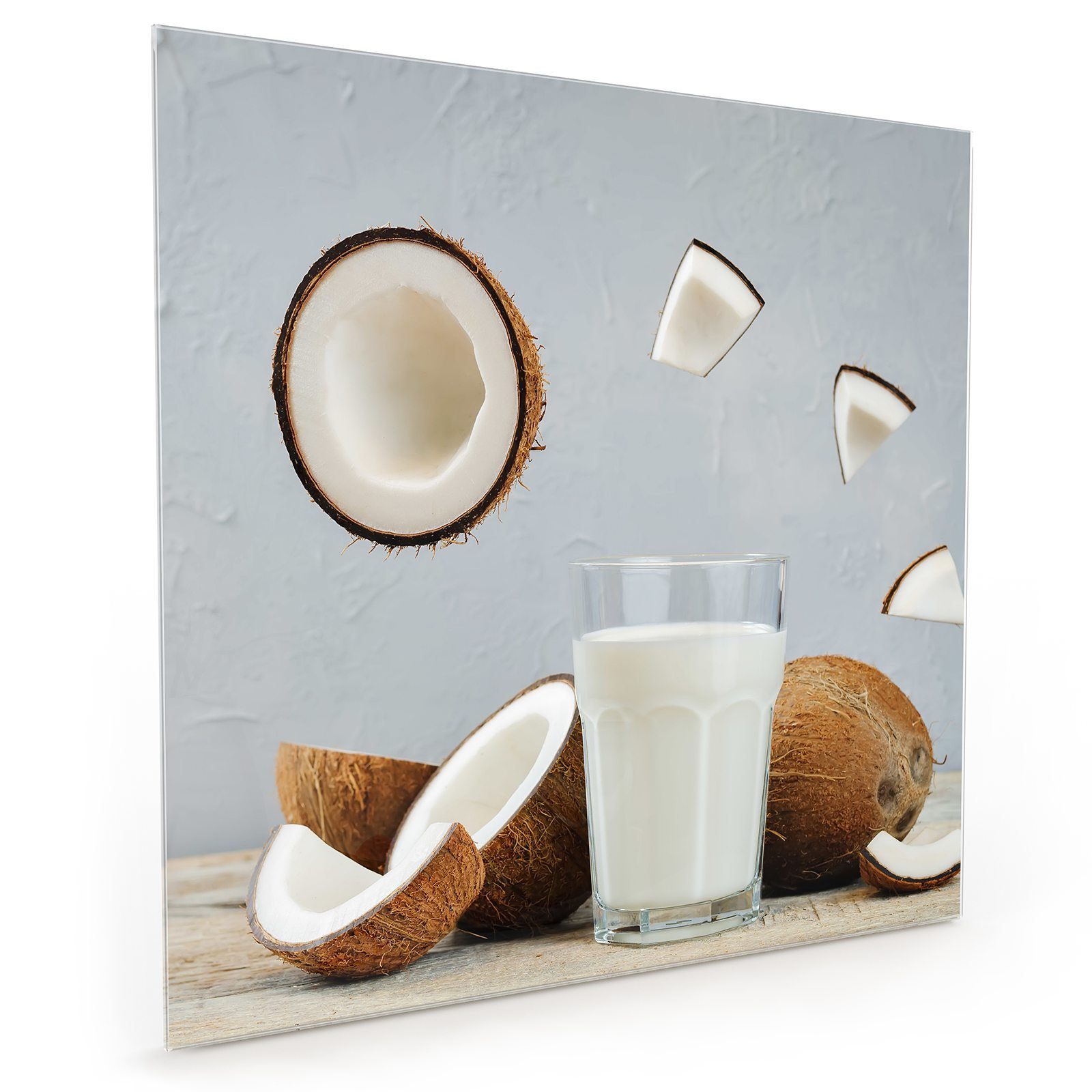 Primedeco Küchenrückwand Küchenrückwand Spritzschutz Glas mit Motiv Kokosnuss Milch