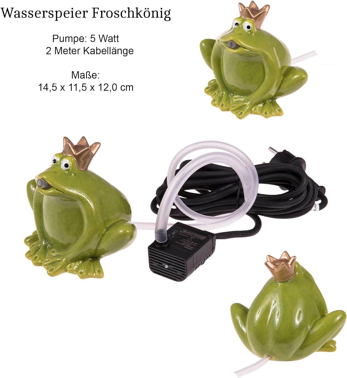 LB H&F Lilienburg Springbrunnenpumpe Wasserspeier Springbrunnen Teich Wasserspucker Tier Figur Brunnen (mit Pumpe Wasserspiel maritime Wasserfall Zierbrunnen Teichwanne Teichfrosch WASSERSPEIER FROSCH Teichdeko Gartendeko Gartenfigur Gartenteich Dekotier Fontäne Froschkönig Gartenbrunnen Brunnenfigur Brunnenspeier Balkon Terrasse Deko Brunnenpumpe Pool Geschenk Terrassenbrunnen Zimmerbrunnen), Teichfigur Teichdekoration Teichskulptur Frosch Miniteich