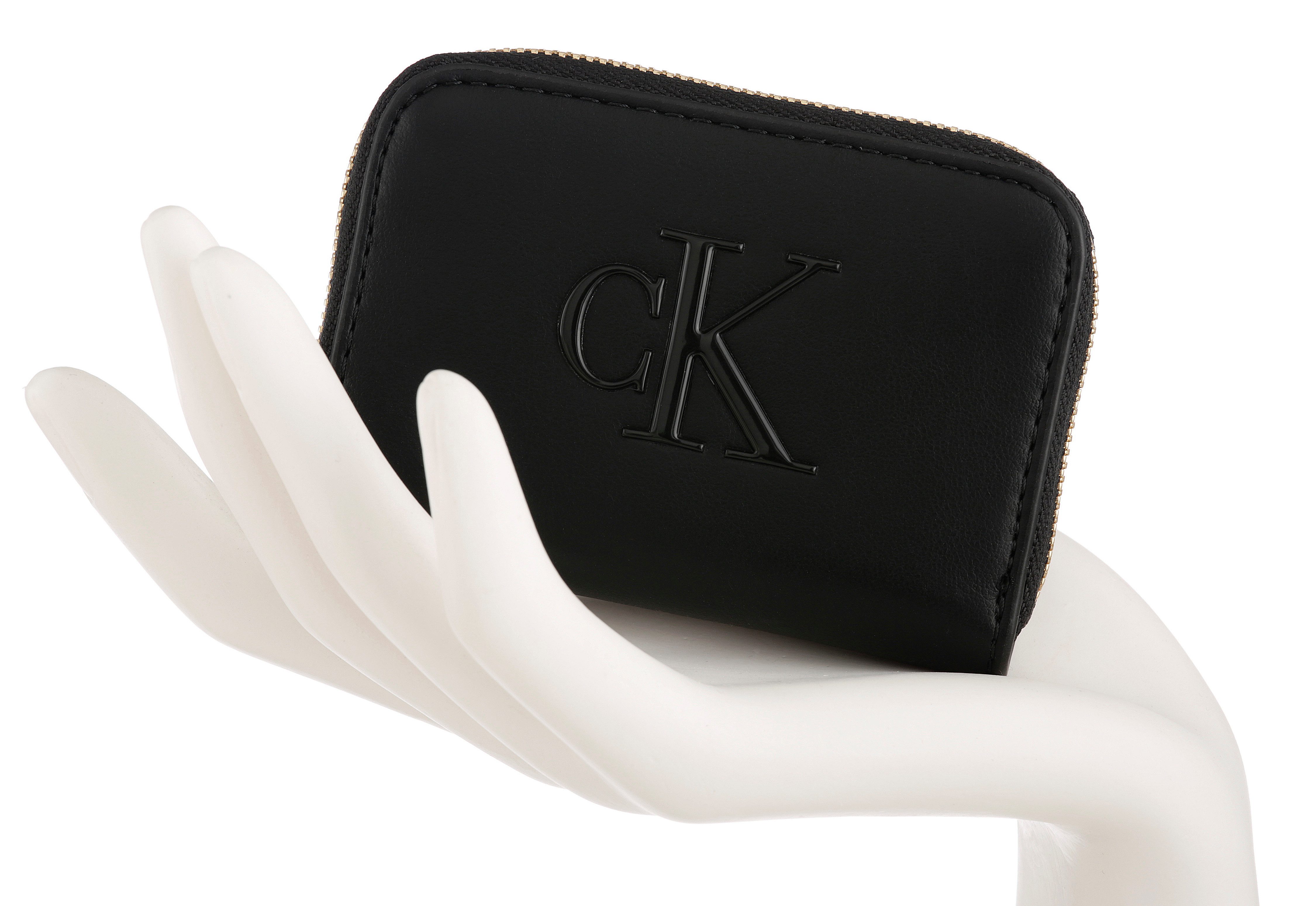 Calvin Klein Geldbörse BOLD CK MEDIUM ZIP AROUND, Mini Portemonnaie, Geldbeutel, Money Pocket mit CK-Logo