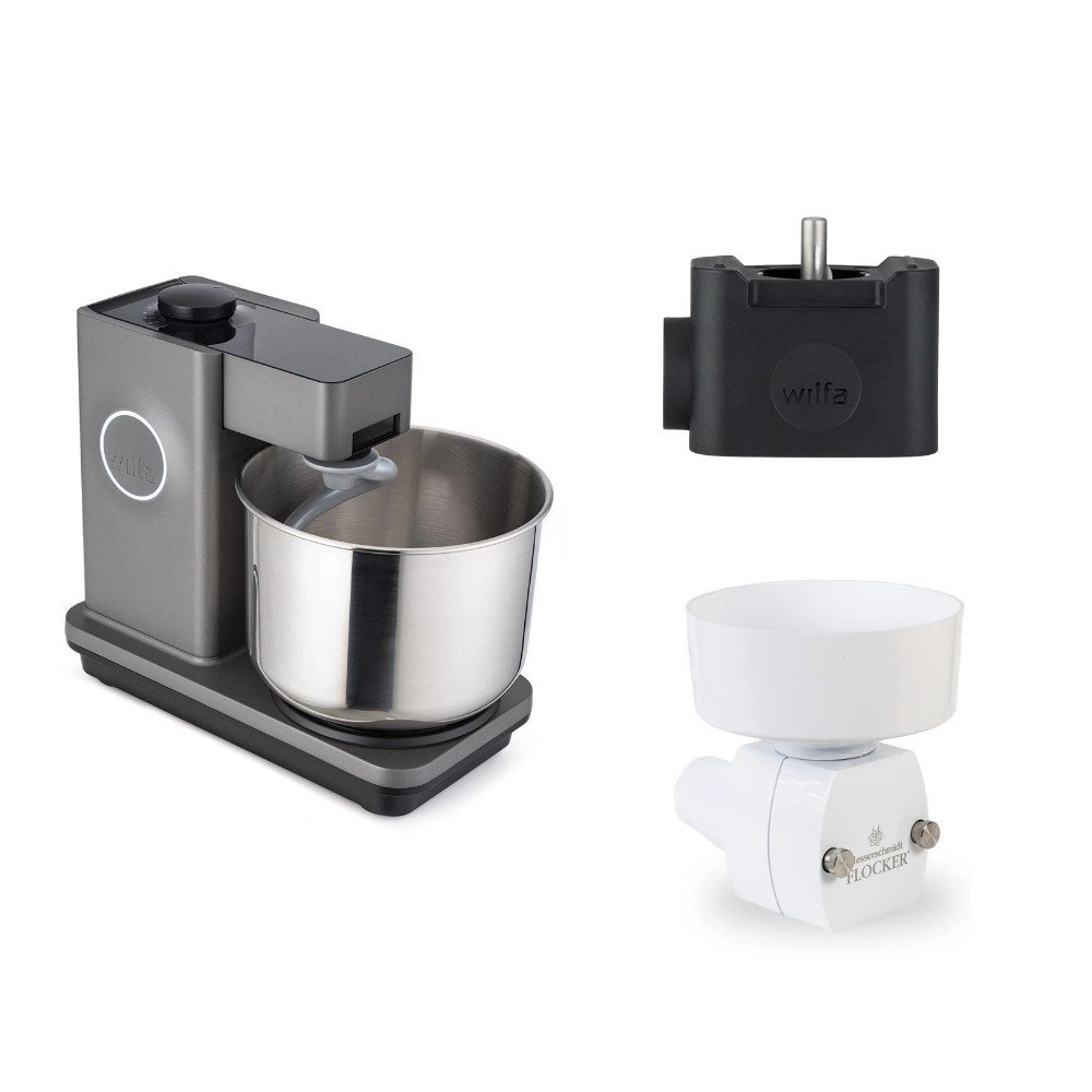 wilfa Küchenmaschine Probaker KM1GY-70 grau + Tool Adapter + Messerschmidt Flockervorsatz