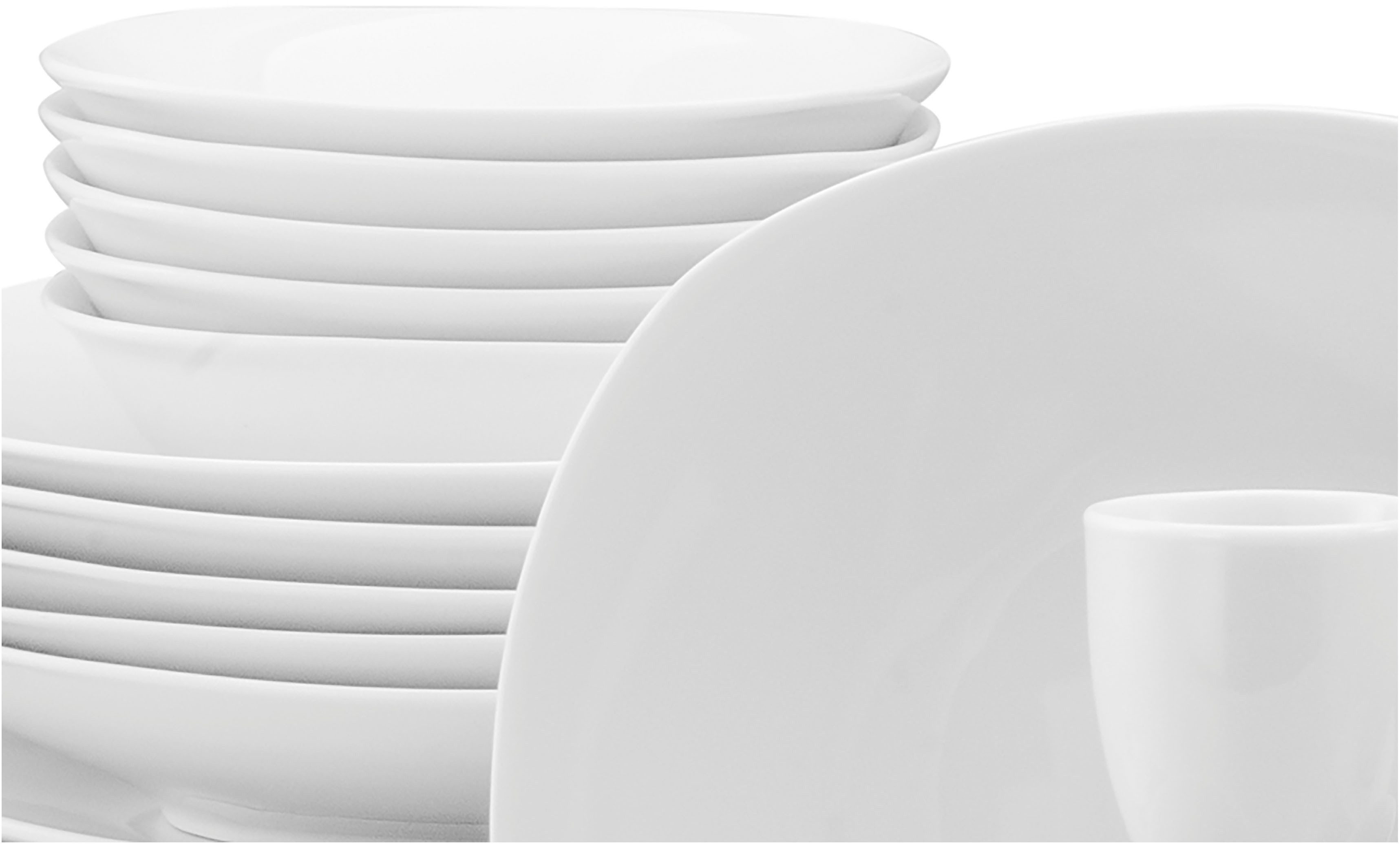 CreaTable Kombiservice Square Weiß, Kombi-Service 62-tlg (62-tlg), 6 Personen, Porzellan, Daily Use, Zeitlos