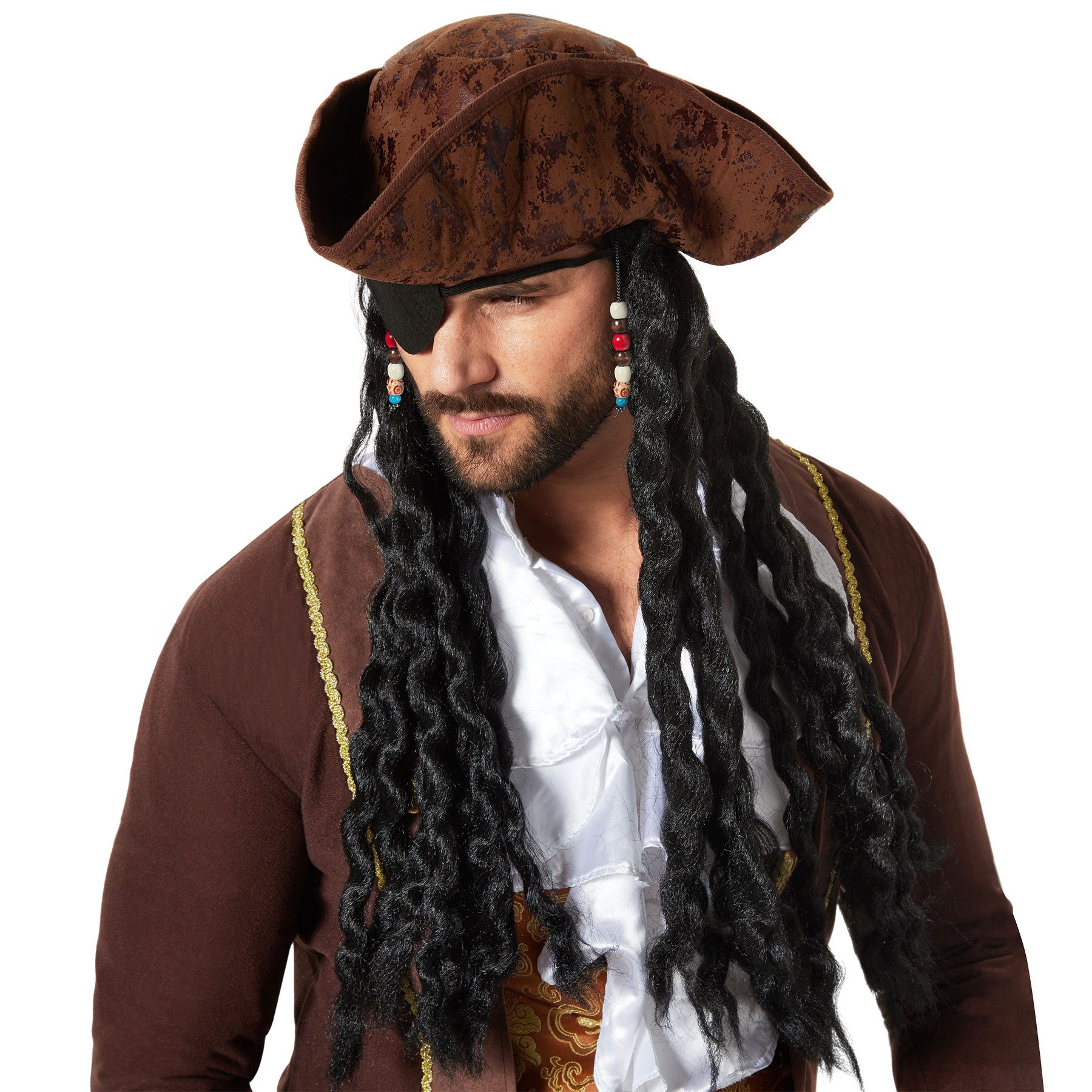 dressforfun Kostüm Unisex, Hut mit langen schwarzen Haaren.