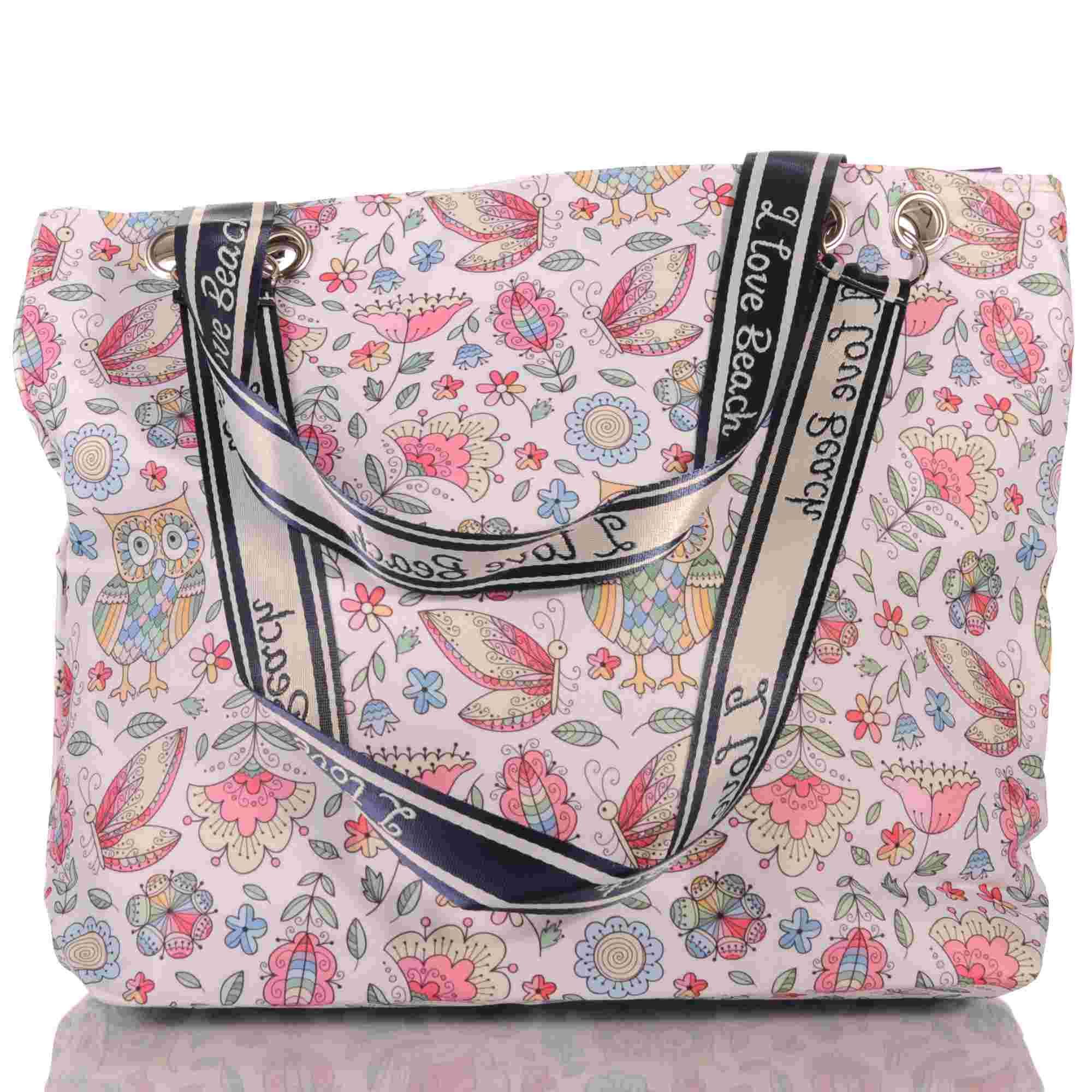 KMISSO Umhängetasche Strandtasche mit floralem Eulenmotiv 30750 (1-tlg), im eleganten Look