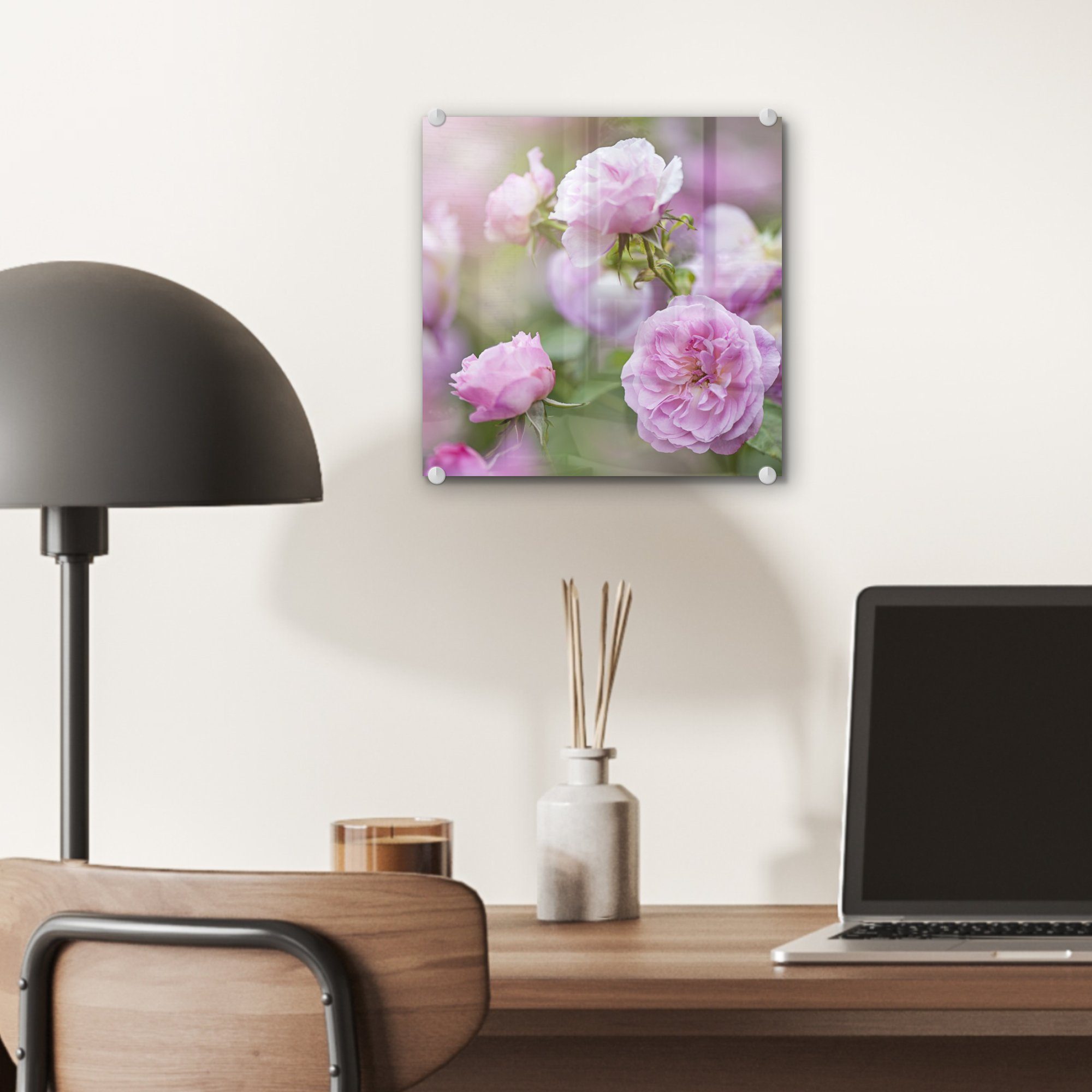 MuchoWow Acrylglasbild Pflanzen von rosa - Glas Wandbild - wachsen in Rosen Natur, St), Glasbilder Glas Bilder (1 der Foto auf Wanddekoration auf 