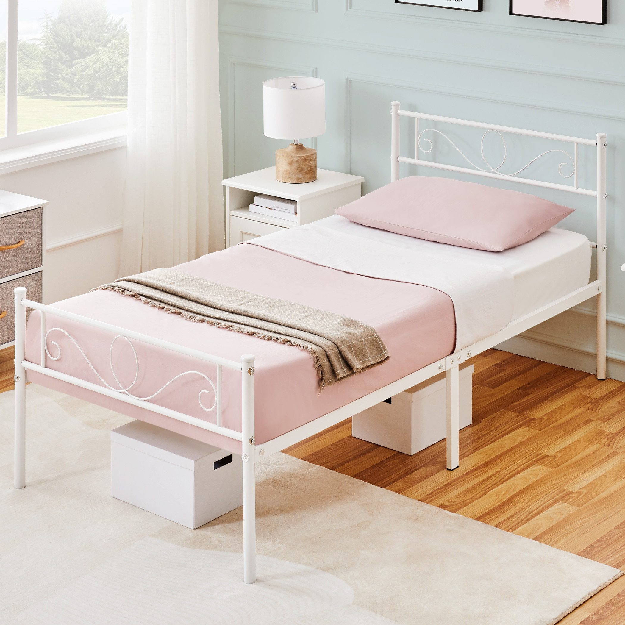 Yaheetech Bettgestell Metallbett mit Kopfteil, Einzelbett/Doppelbett Metall günstig online kaufen