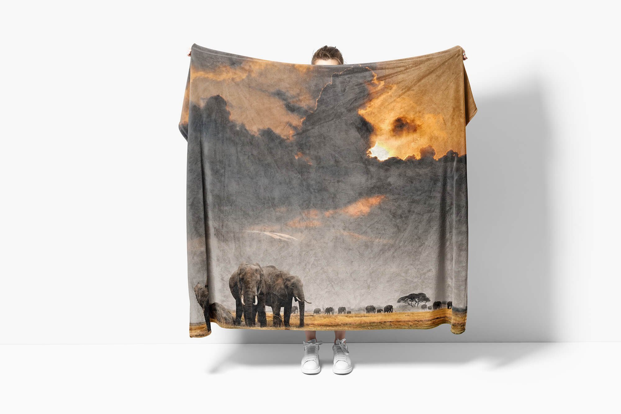 (1-St), Baumwolle-Polyester-Mix Sinus Saunatuch Kuscheldecke Elefanten Handtuch Strandhandtuch N, Handtuch mit Afrika Art Handtücher Tiermotiv