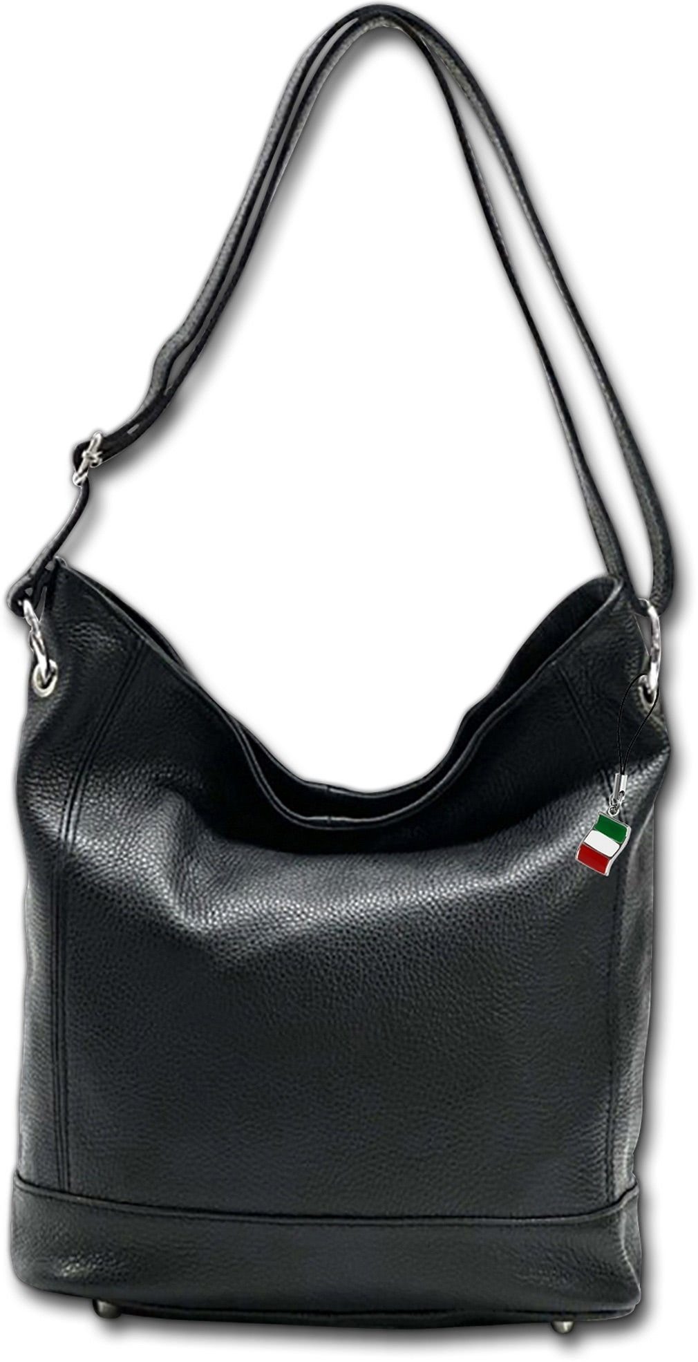 FLORENCE Shopper Florence Echtleder Hobo Bag Damen (Schultertasche, Shopper), Damen Tasche Echtleder schwarz, Made-In Italy