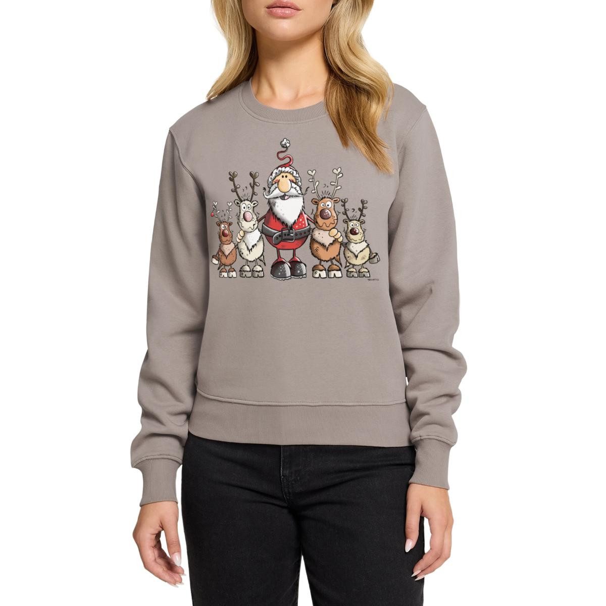 Sweatshirt Weihnachten Weihnachtsmann Mit Rentieren Damen Premium Pullover