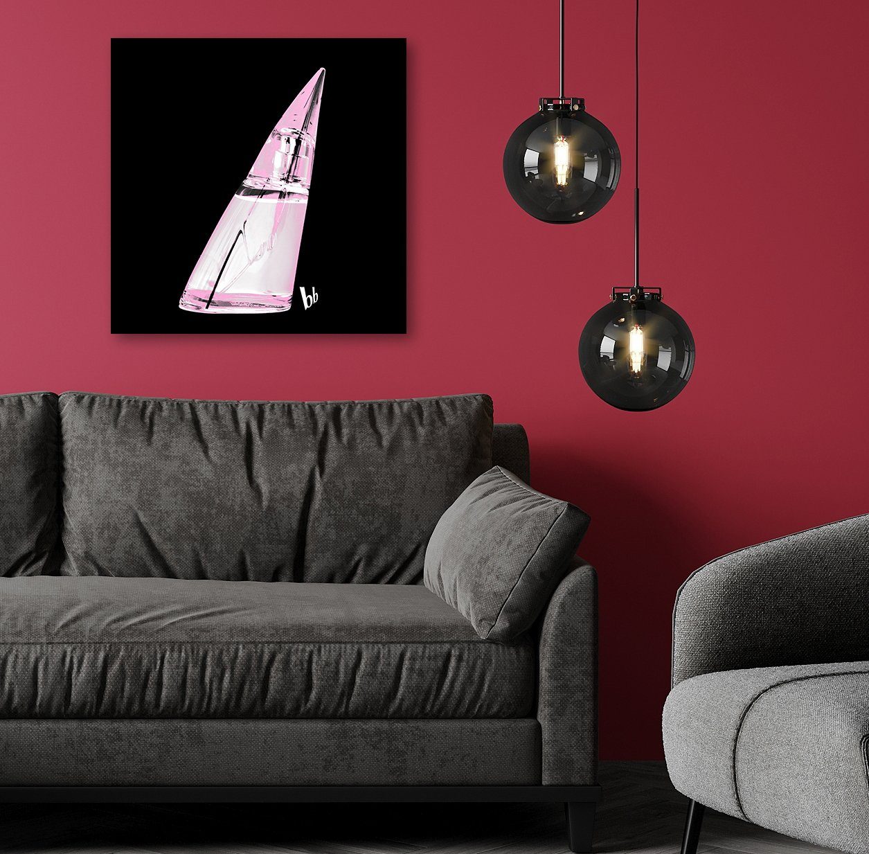 Bruno Banani Acrylglasbild Flakon Parfum Bruno Banani - Acrylbilder mit Blattgold veredelt, (1 St), Goldveredelung, Handgearbeitet, Gerahmt, Edel