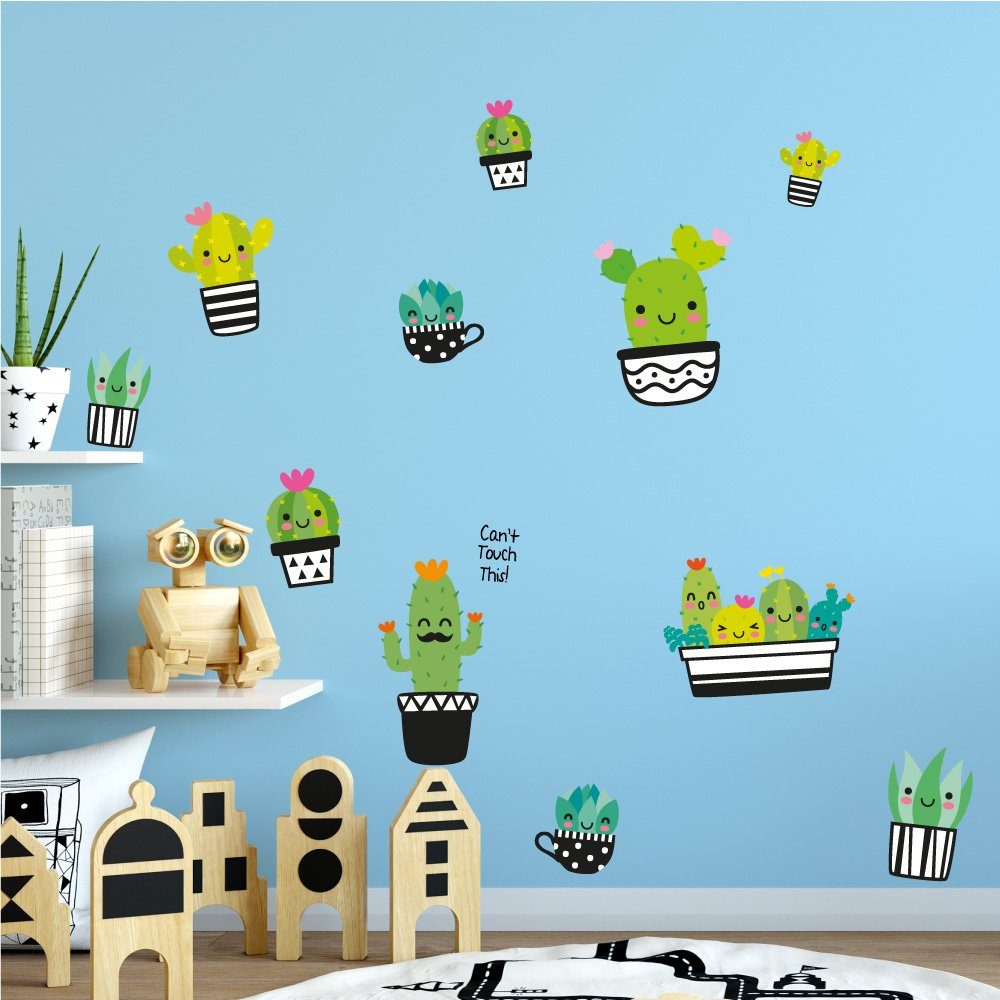 Sunnywall Wandtattoo Kaktus - Kakteen - Wandtattoo Kinderzimmer Baby (6 St), konturgeschnitten