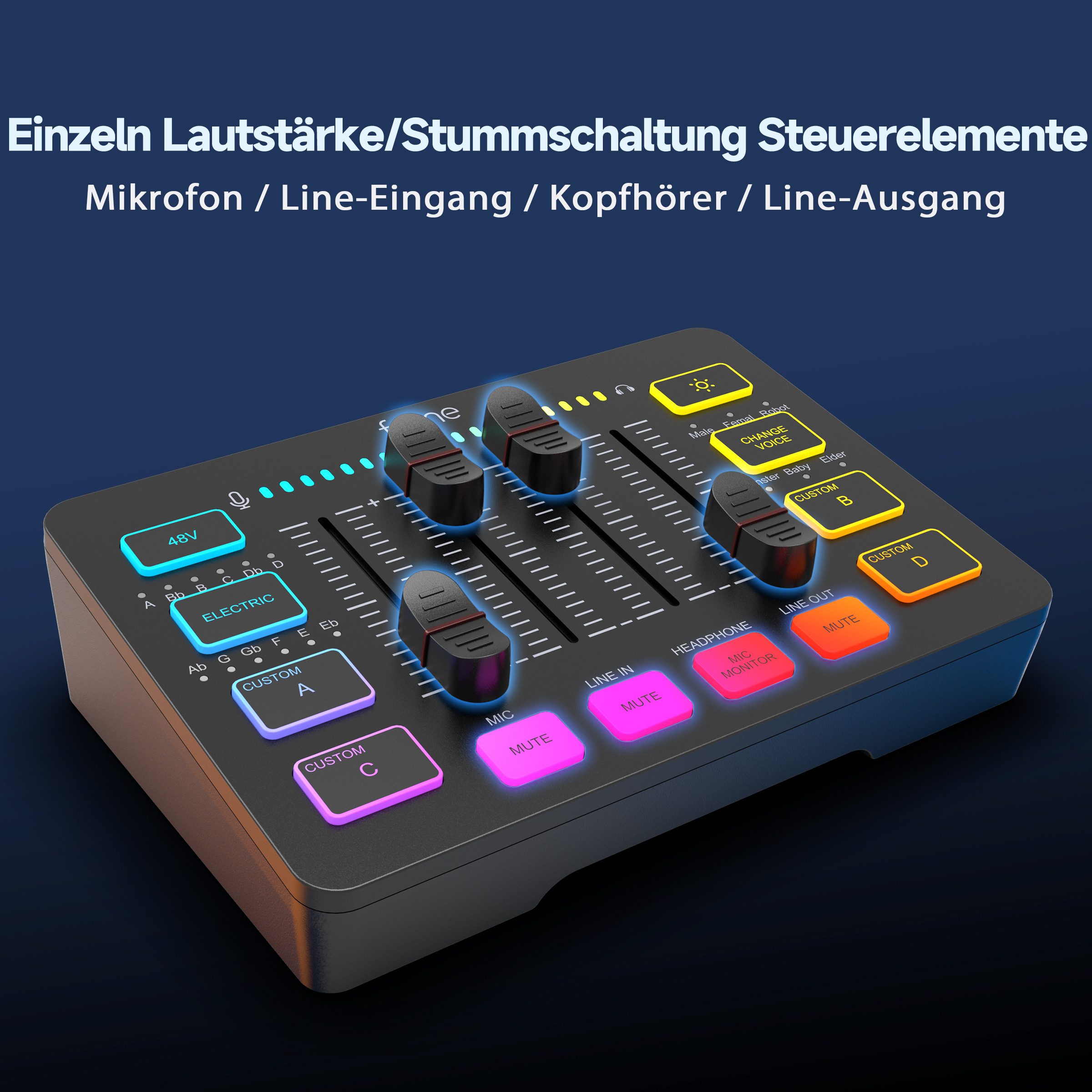 FIFINE Mischpult Mischpult Gaming Audio Mixer, Streaming PC Mixer für Podcast, Gesang, individuelle Steuerung, Stummschaltungstaste, 48V Phantomspeisung – Bild 2 von 5
