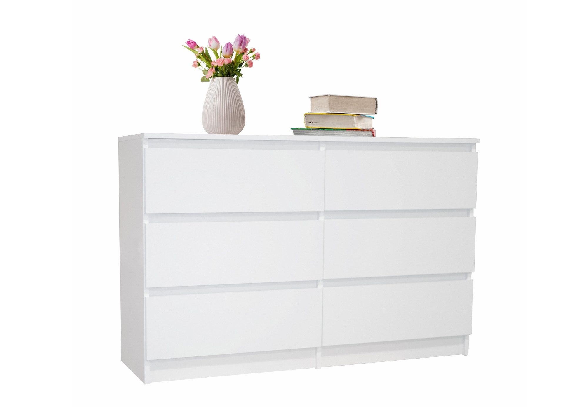 Home Collective Kommode weiß mit sechs Schubladen, Schlafzimmer Flur, Schrank, Sideboard, Highboard, Breite 100 cm Höhe 77cm