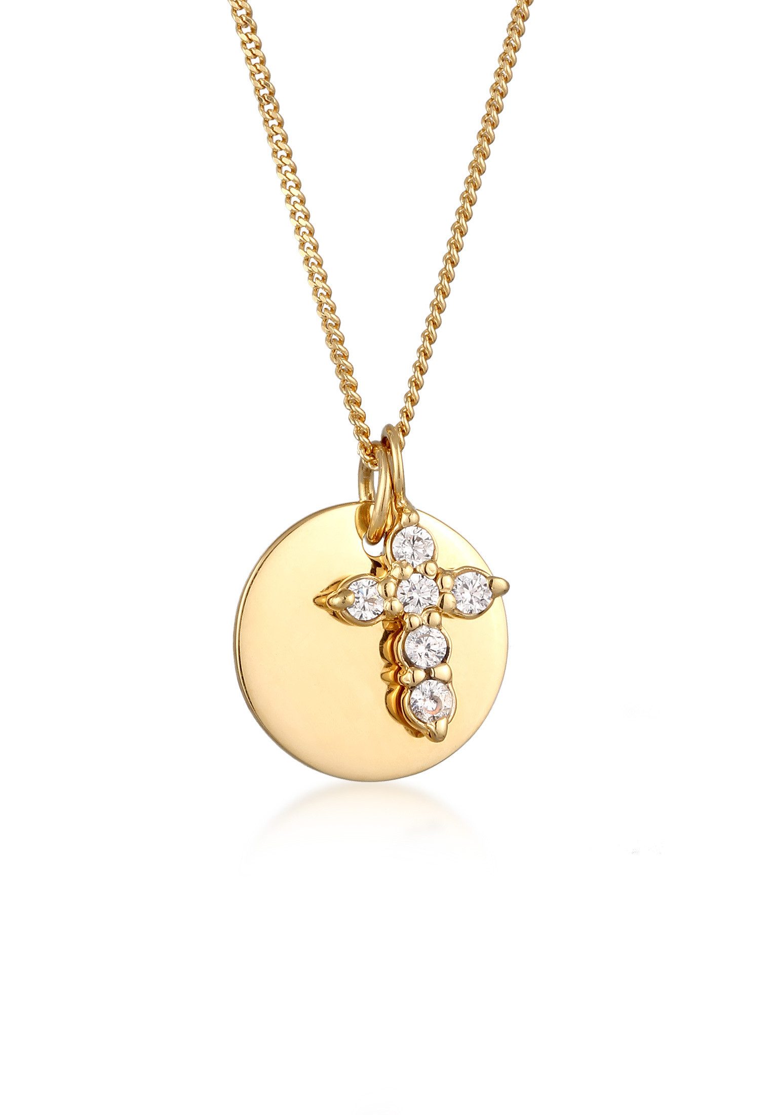 Kette mit Anhänger Kreuz Zirkonia Weiß Plättchen 925 Sterling Silber