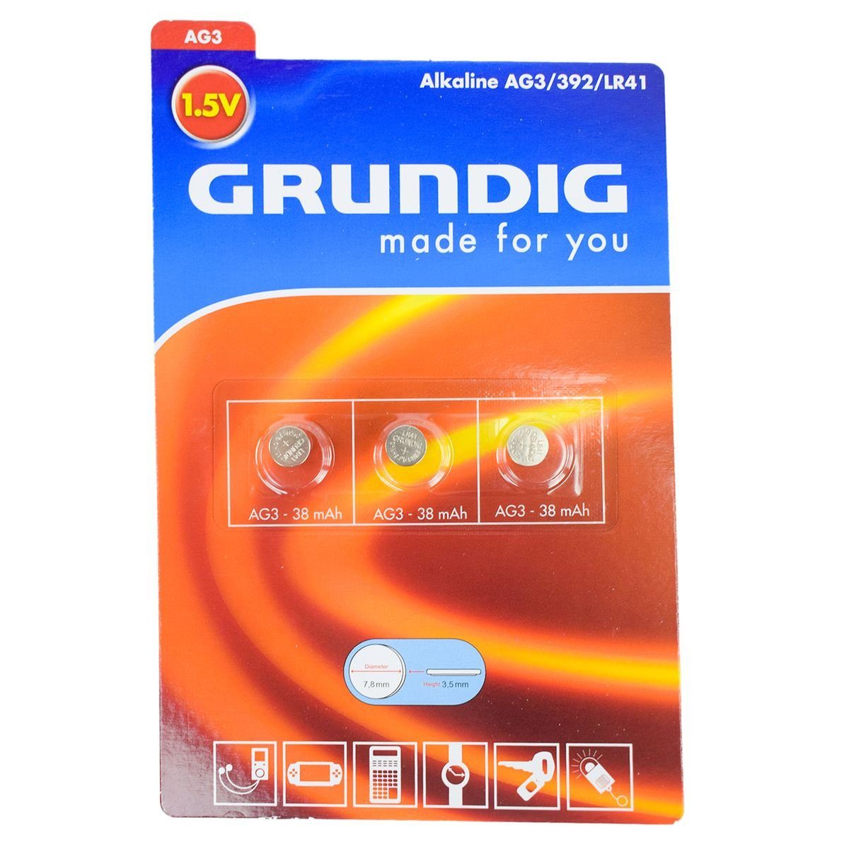 Marabellas Shop Grundig Knopfzellenbatterien 3-tlg. Alkaline, Lithium und Hearing Aid Batterie, (3 St), universell einsetzbar AG3 (392/LR41)