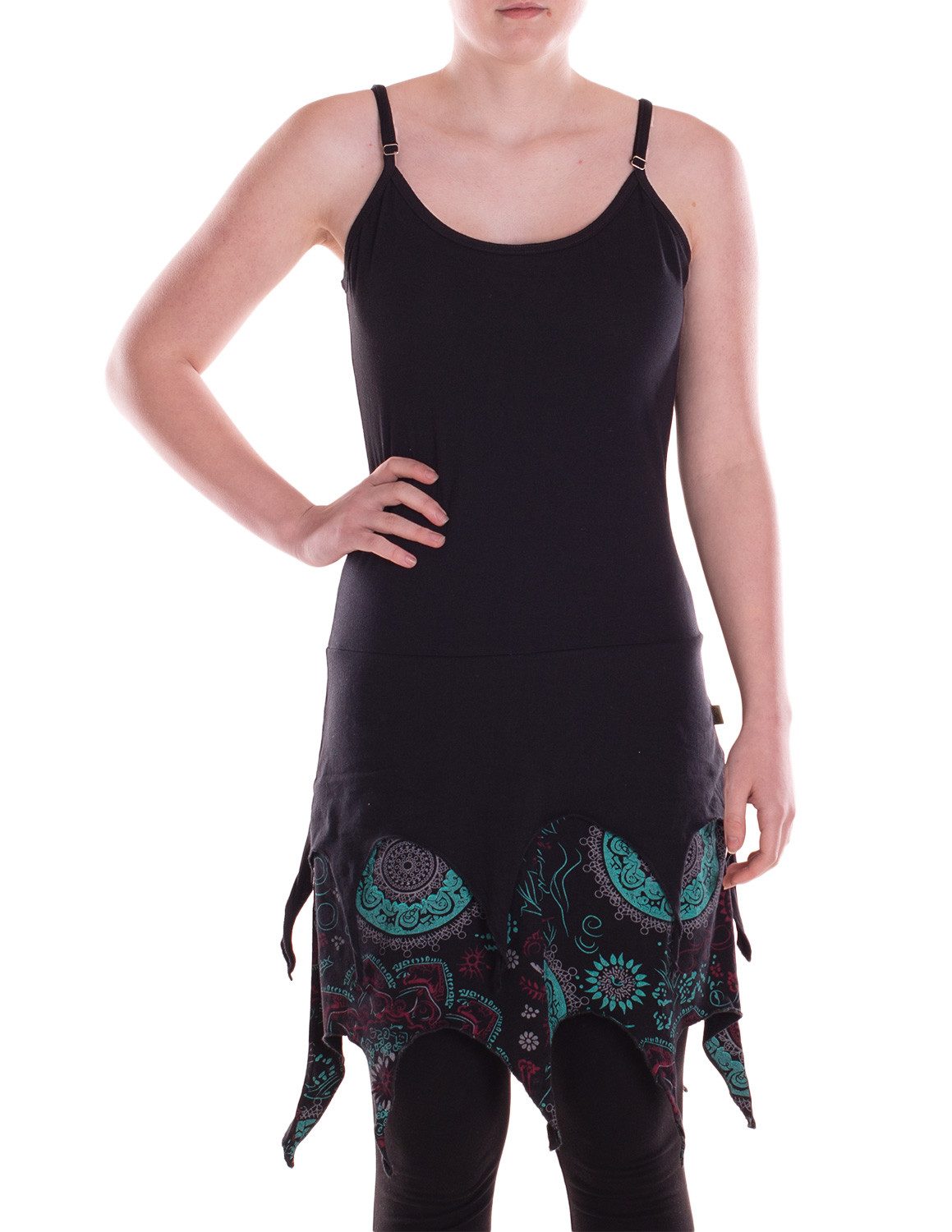 Vishes Zipfelkleid Damen Kleid Baumwolle Paisley asymmetrisch Spaghetti-Träger Alternative Bekleidung, Ethno, Hippie, Retro Style