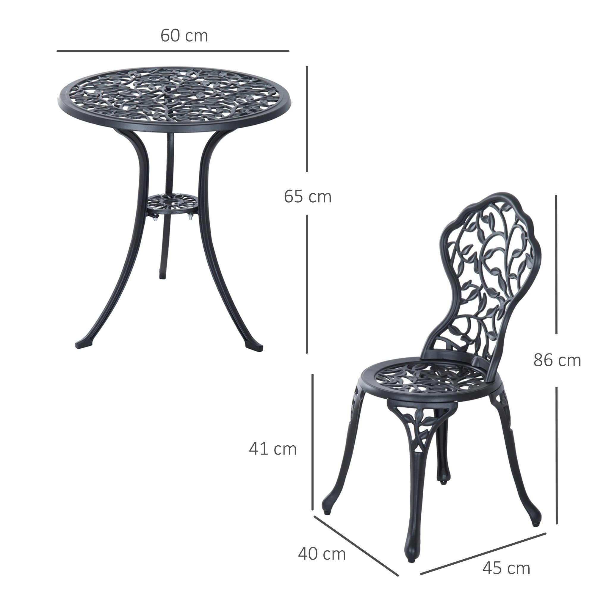Outsunny Balkonset Bistroset 3-tlg. Gartenset aus Aluminiumguss, (Gartenmöbel, 3-tlg., Balkonmöbel), Bistrotisch mit 2 Stühlen