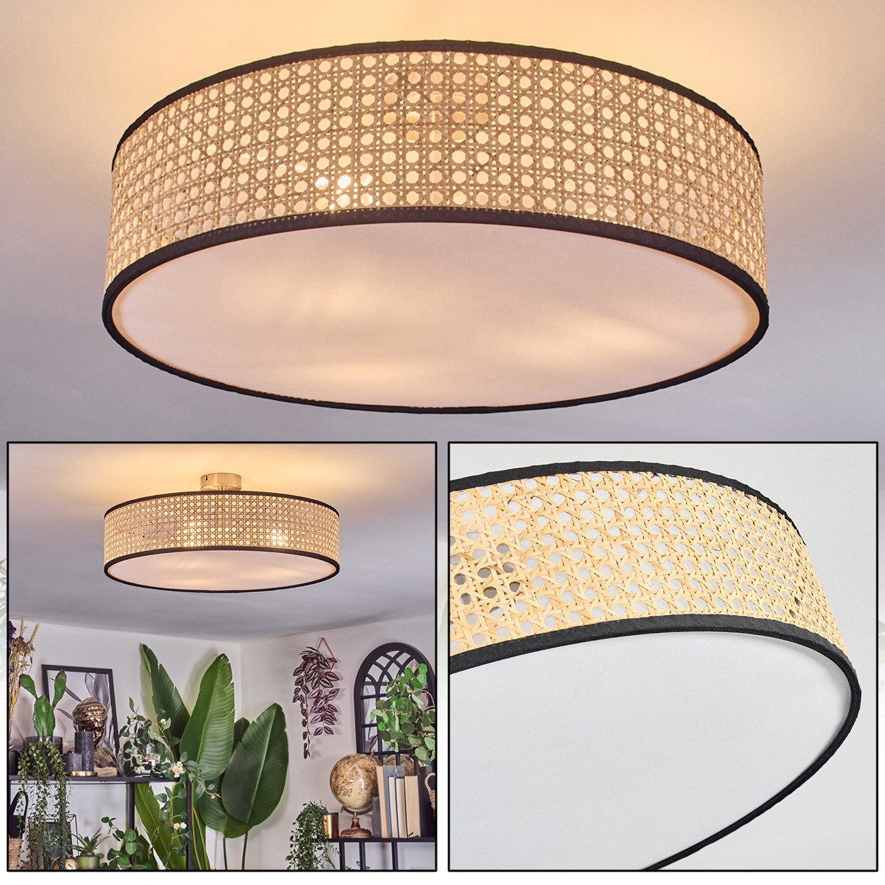 hofstein Deckenleuchte Deckenlampe aus Metall/Korbgeflecht/Stoff/Kunststoff günstig online kaufen