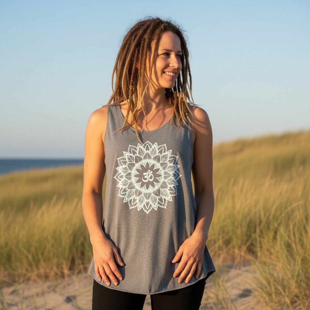 Guru-Shop T-Shirt Tanktop mit Ethnodruck, Mandala Yogatop - grau Ethno Styl günstig online kaufen