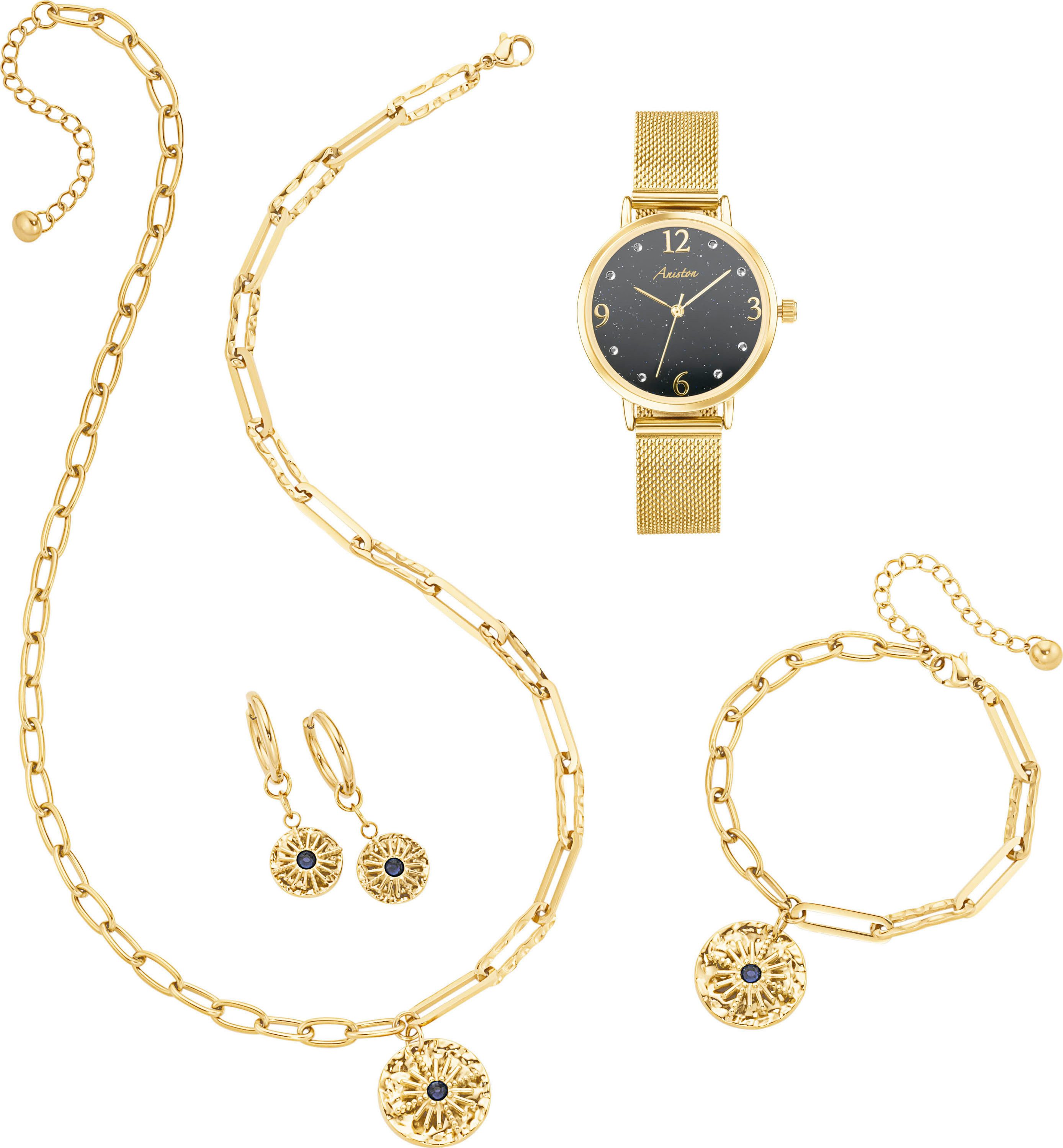 Aniston JEWELRY & WATCHES Adventskalender Kalender 2025 Geschenkset Weihnachten Uhr Halskette Armband Creolen (Set, 7-tlg), Kristallsteine (synth)