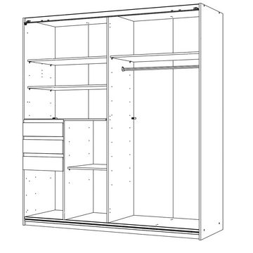 Lomadox Schwebetürenschrank BREGENZ-43 weiß mit Flagstaff Eiche Nb. 180/198/65 cm