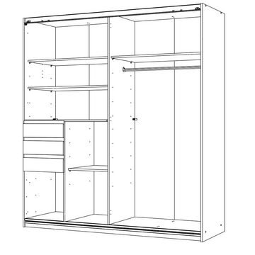 Lomadox Schwebetürenschrank BREGENZ-43 Schlafzimmer mit 3 Schubkästen und Spiegel in weiß, 180/198/65 cm