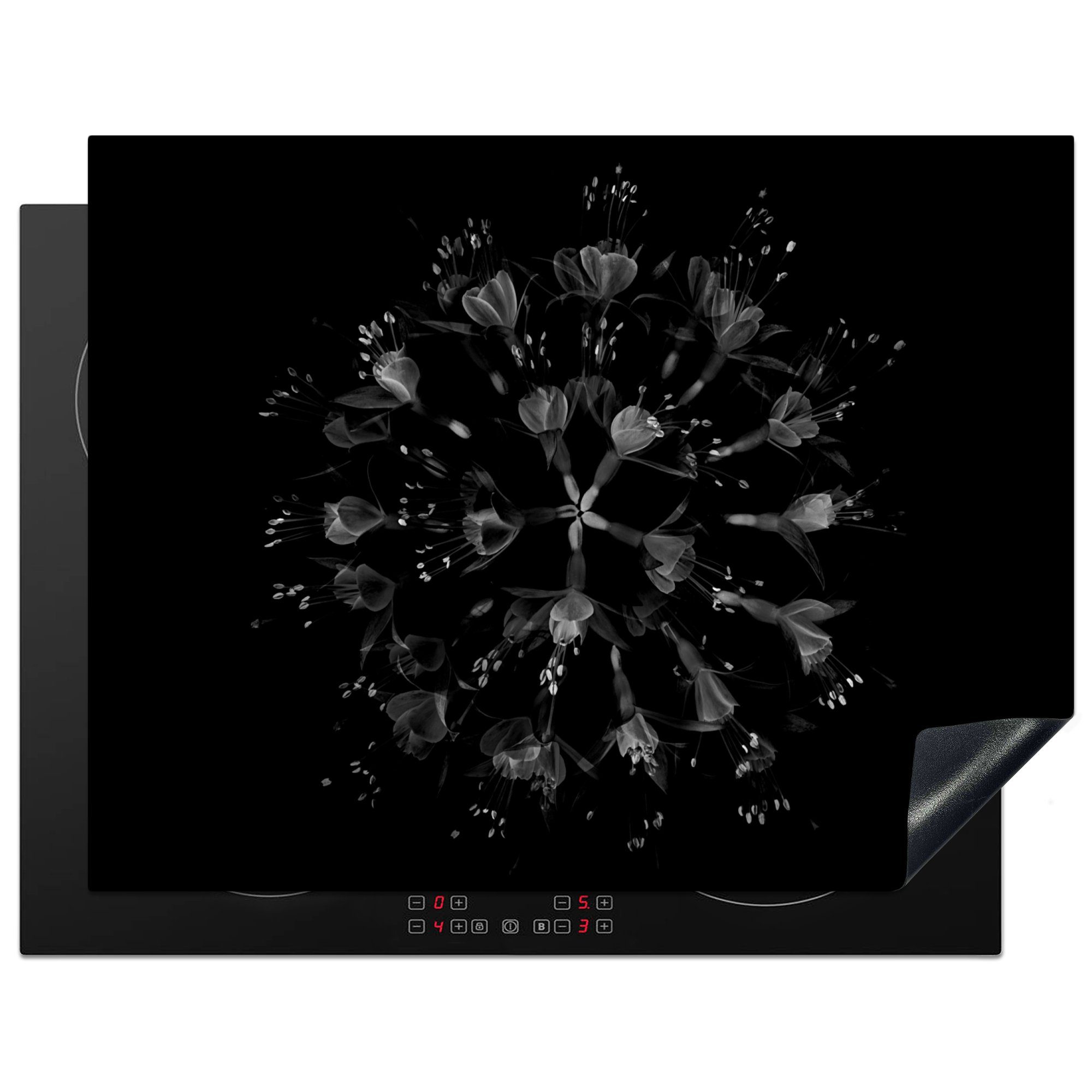 MuchoWow Herdblende-/Abdeckplatte Blume - Lila - Blau - Makro - Schwarz, Vinyl, (1 tlg), 77x59 cm, Ceranfeldabdeckung, Arbeitsplatte für küche