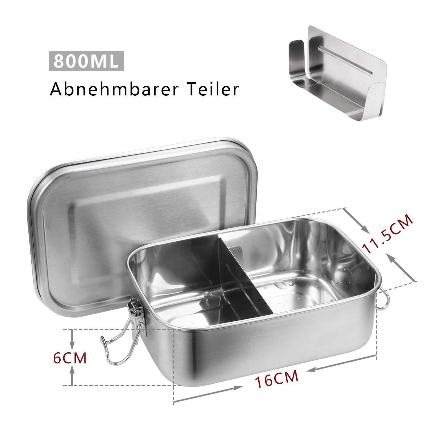 Clanmacy Lunchbox 800-1400ml Brotdose Metall Brotdose BPA frei Thermobehälter Lunchbox (abnehmbar) 800ml Silber Fächern Edelstahl
