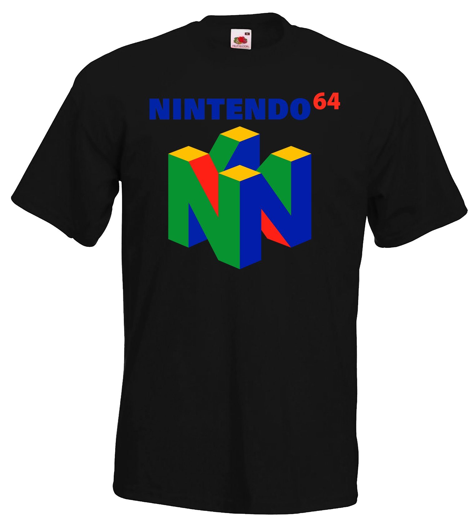 Herren Designz Schwarz T-Shirt N64 trendigem Frontprint Shirt mit Youth